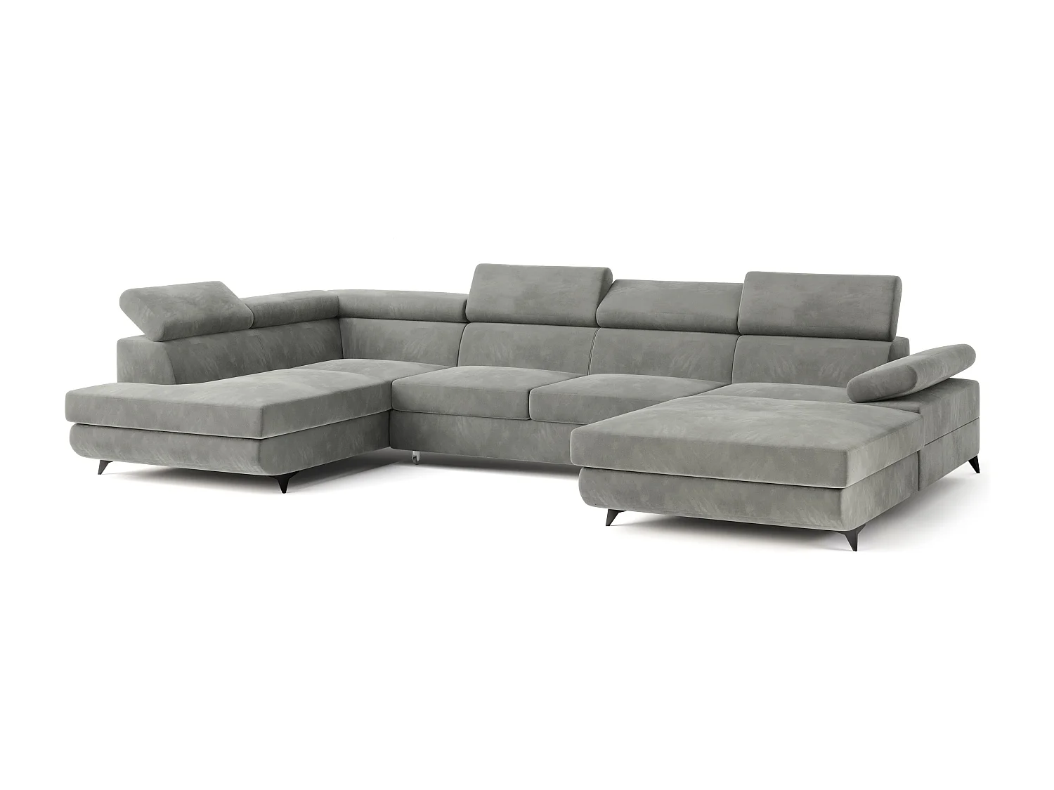 Hoekbank RUBANO van fluweel met slaapfunctie Hellgrau