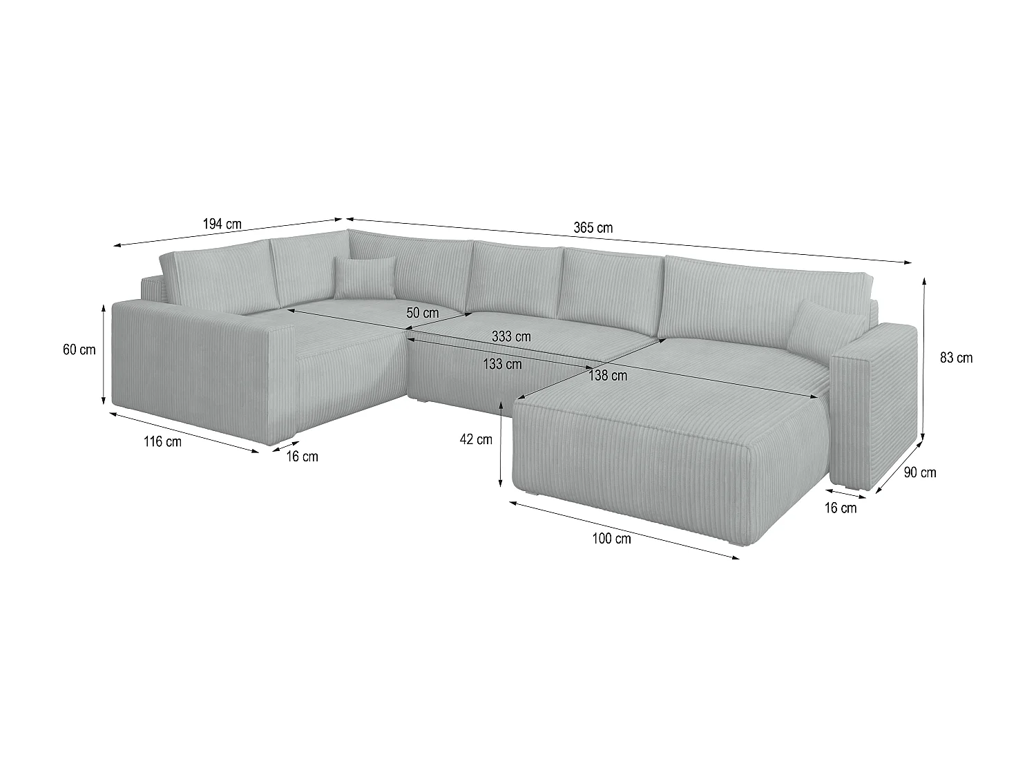 Hoekbank VELAMI van fluweel met slaapfunctie Creme