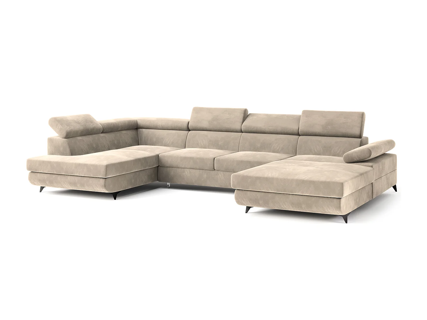 Hoekbank RUBANO van fluweel met slaapfunctie Creme