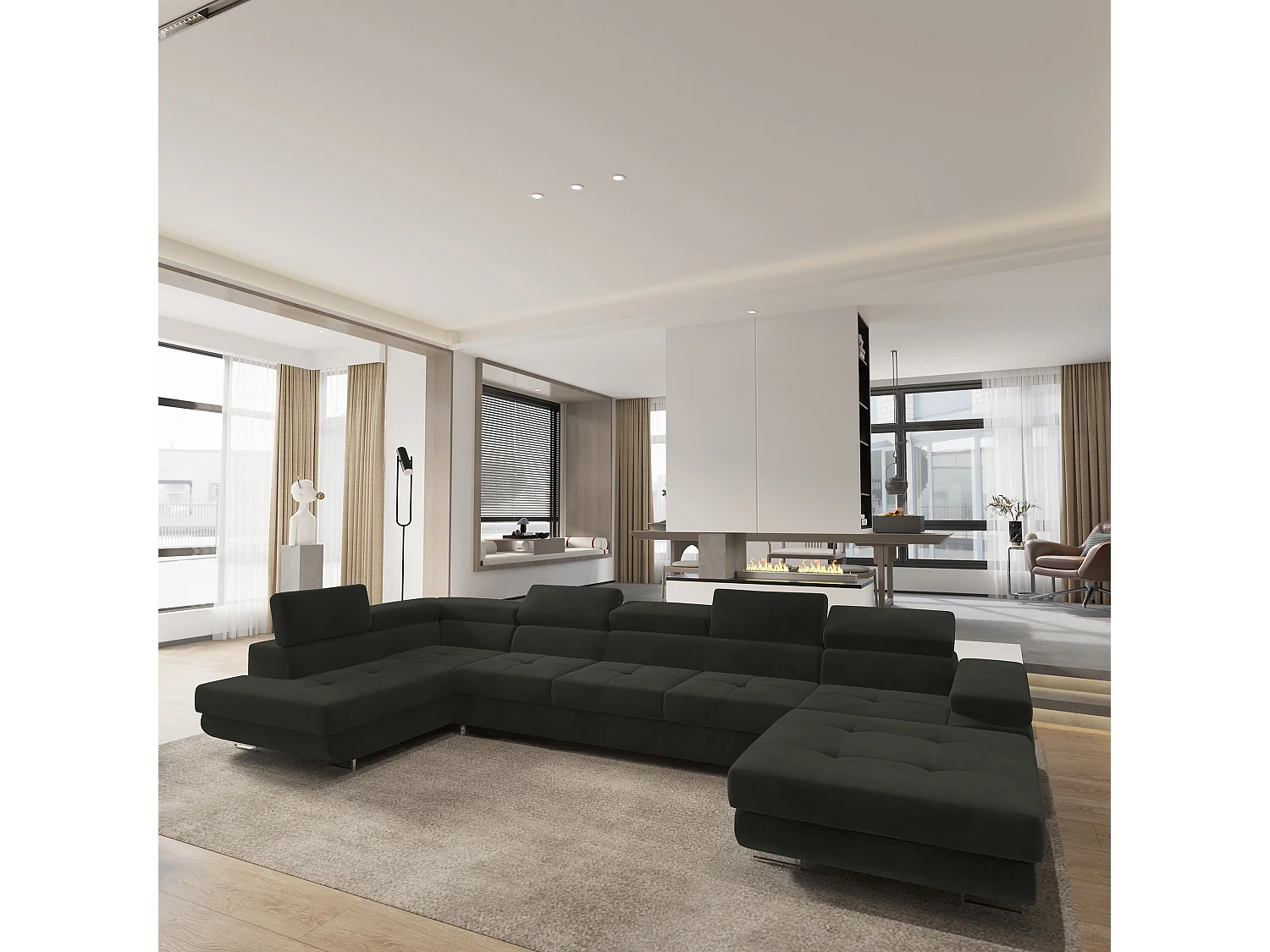 Hoekbank TORIVA van fluweel met slaapfunctie Schwarz