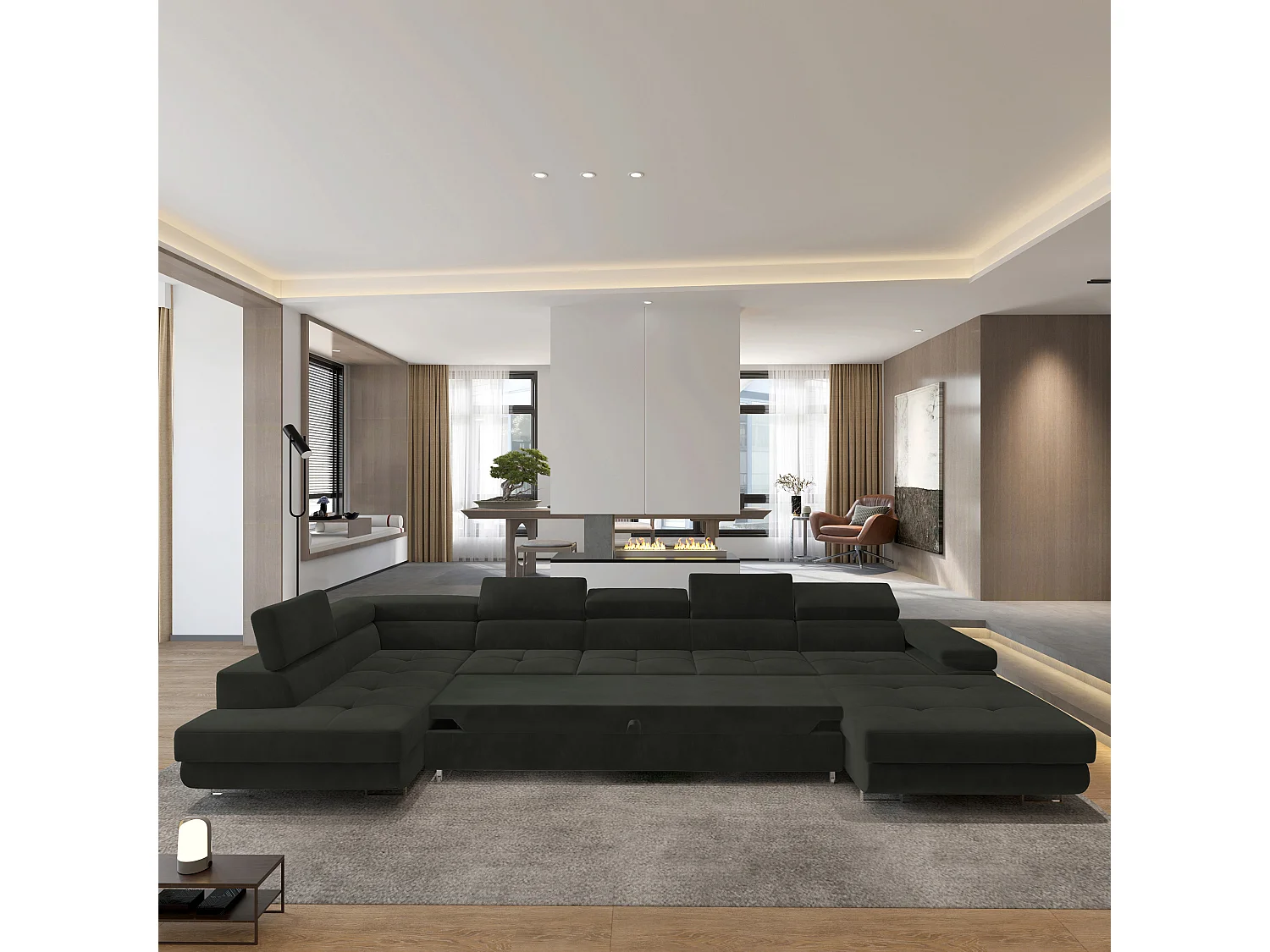 Hoekbank TORIVA van fluweel met slaapfunctie Schwarz