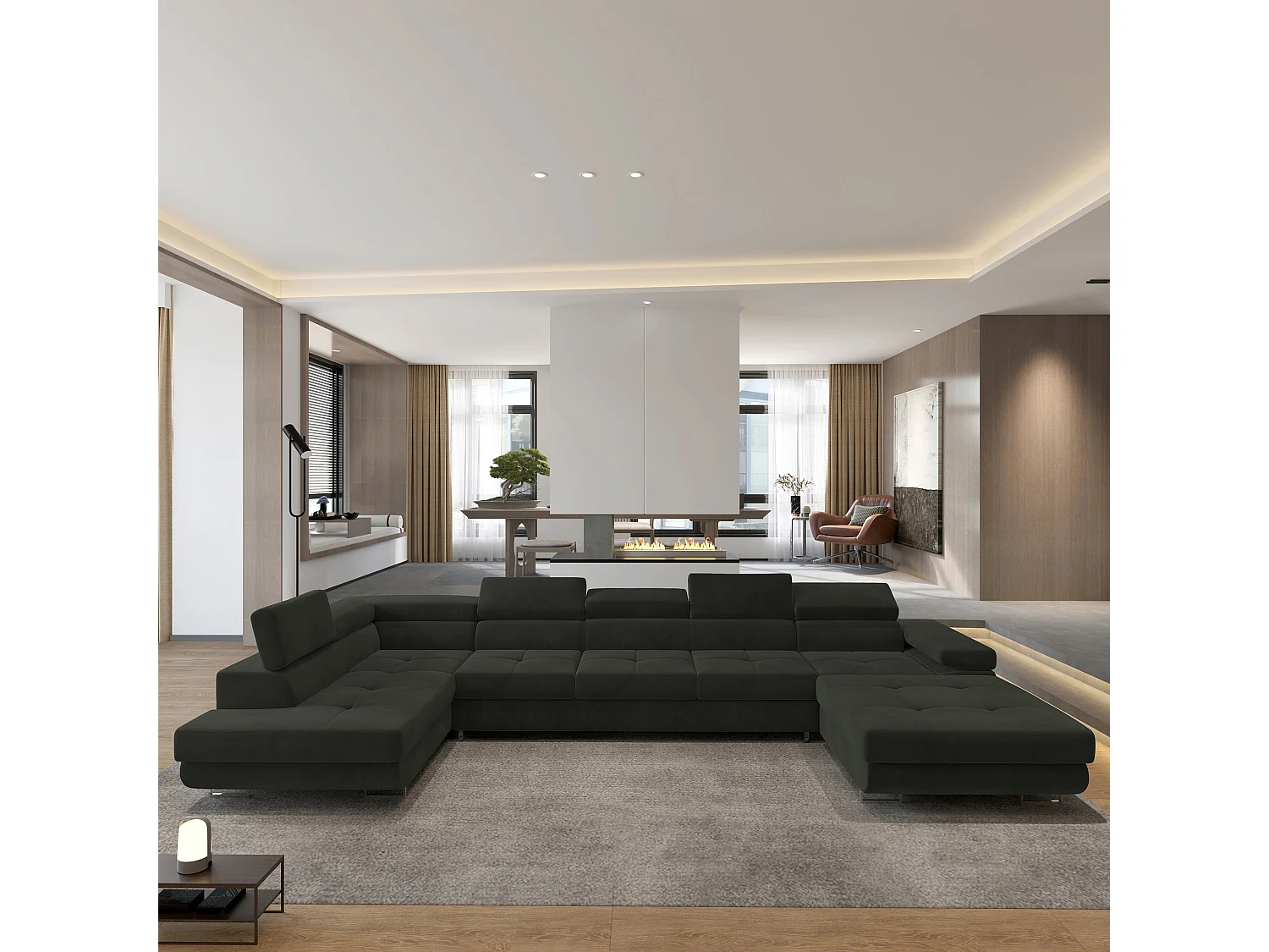 Hoekbank TORIVA van fluweel met slaapfunctie Schwarz