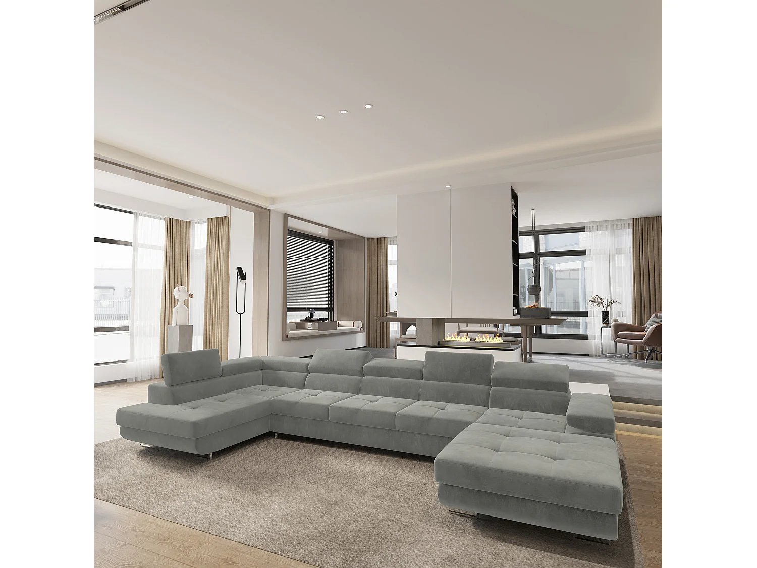 Hoekbank TORIVA van fluweel met slaapfunctie Hellgrau
