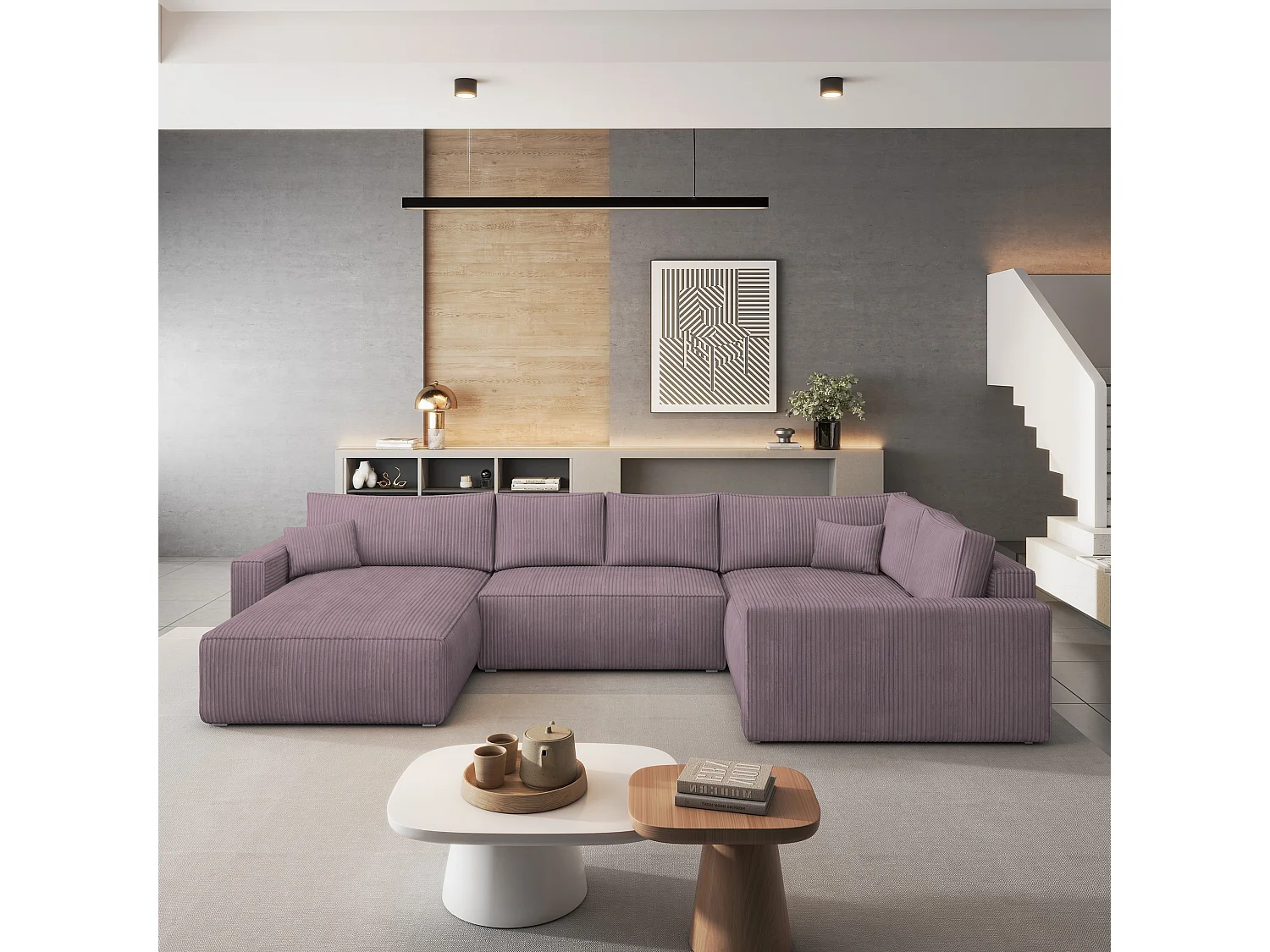 Hoekbank VELAMI van fluweel met slaapfunctie Lila