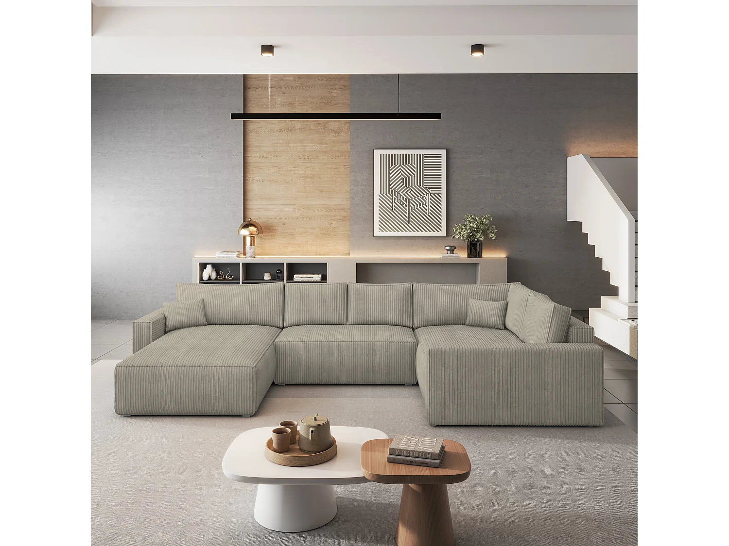 Hoekbank VELAMI van fluweel met slaapfunctie Beige