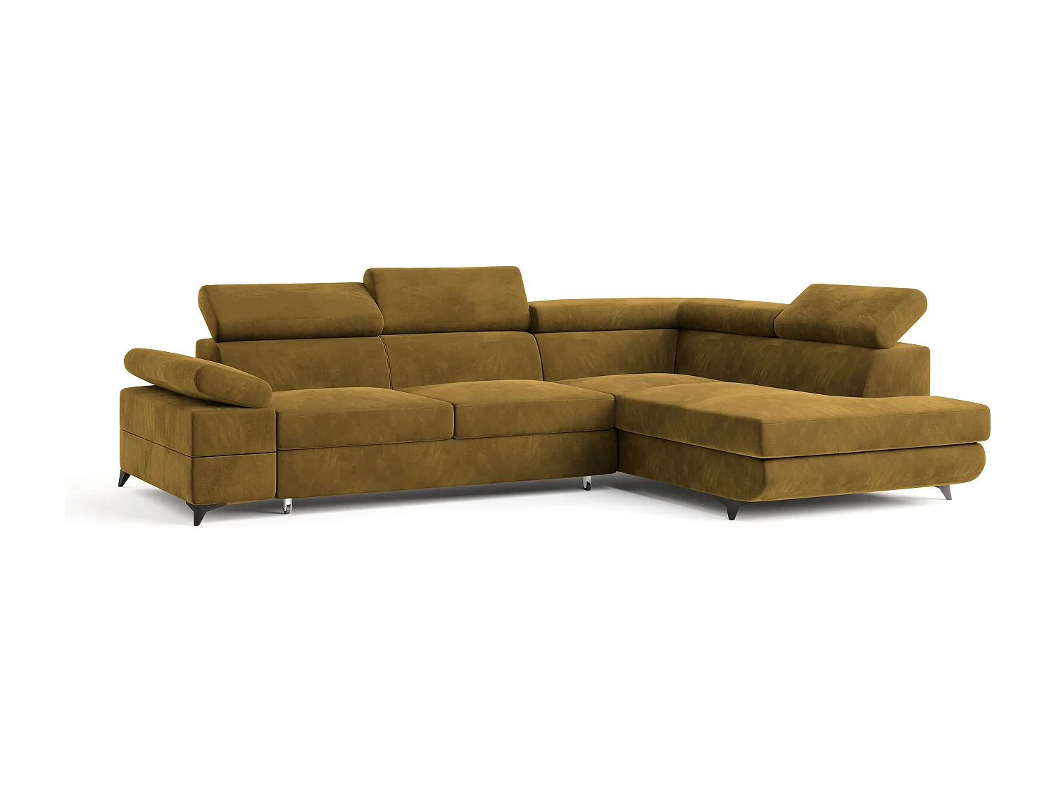 Hoekbank FAVIEN van fluweel met slaapfunctie Gelb