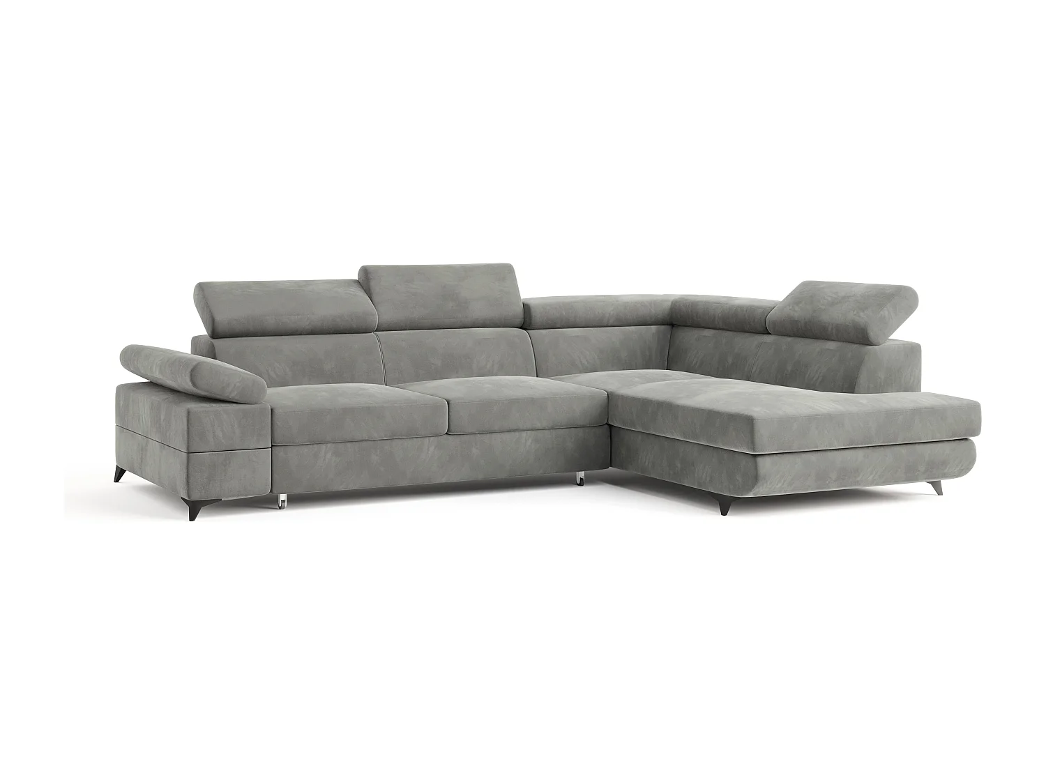 Hoekbank FAVIEN van fluweel met slaapfunctie Hellgrau