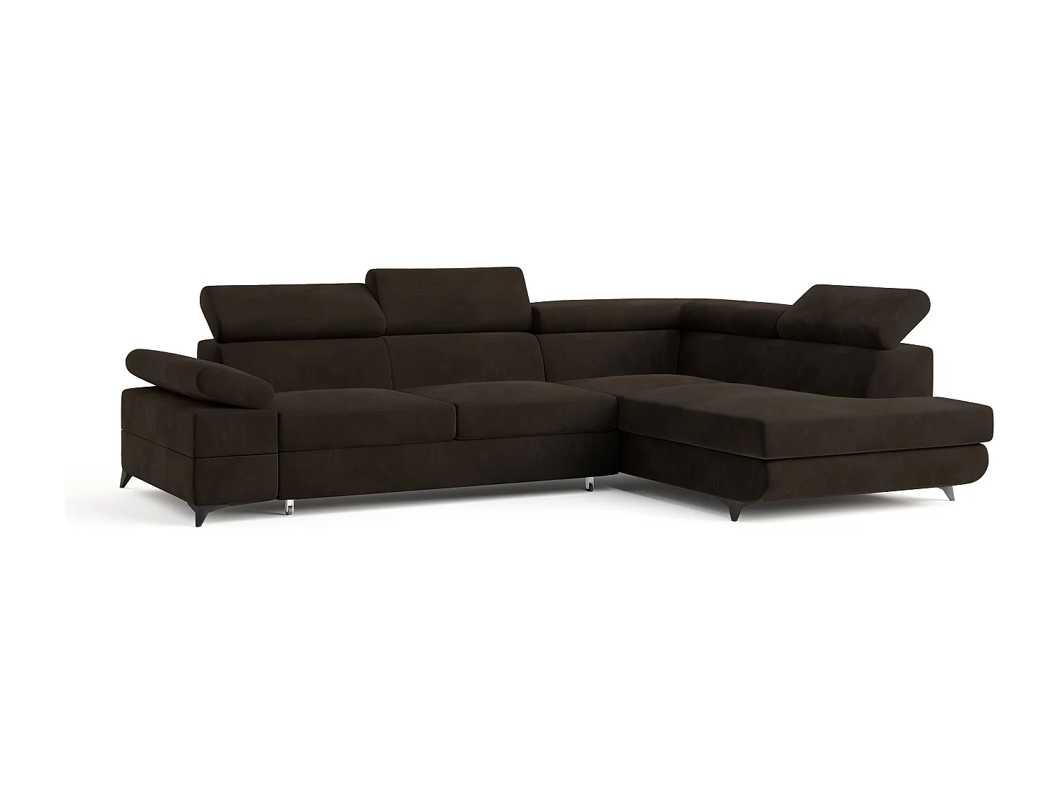Hoekbank FAVIEN van fluweel met slaapfunctie Braun