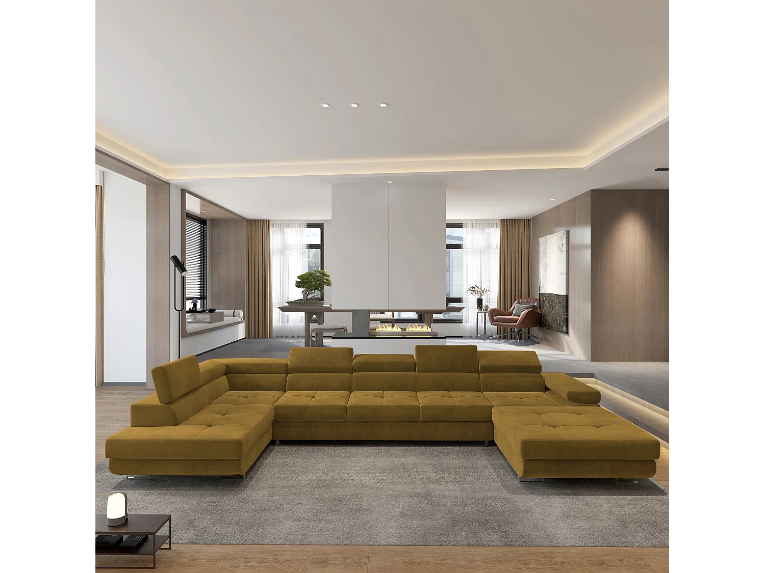 Hoekbank TORIVA van fluweel met slaapfunctie Gelb