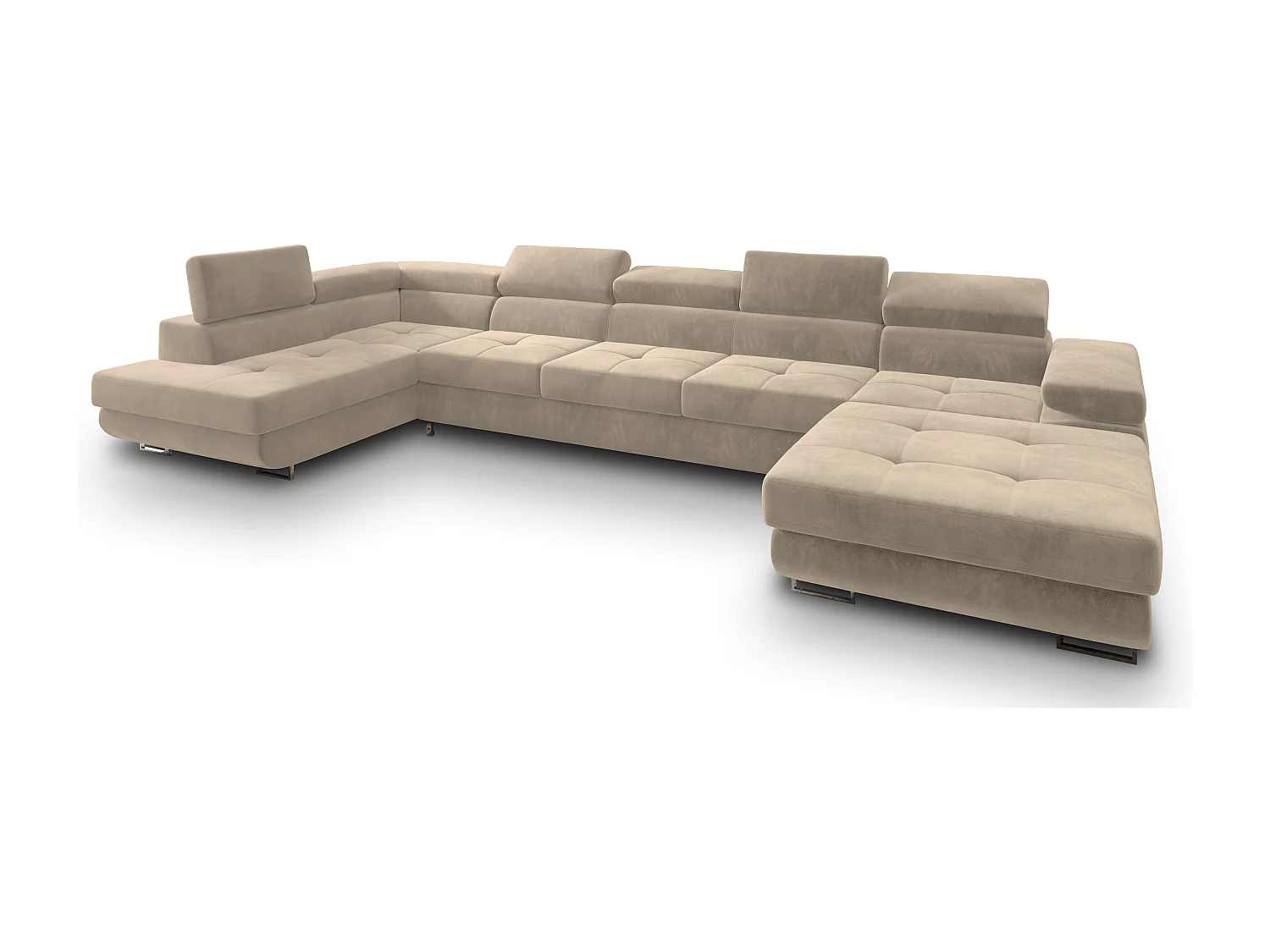 Hoekbank TORIVA van fluweel met slaapfunctie Creme