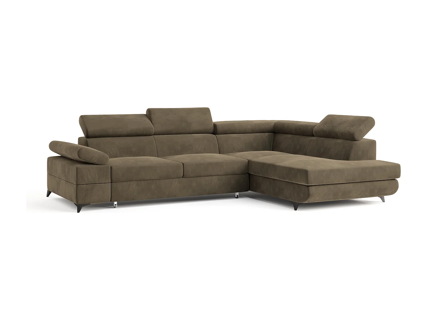 Hoekbank FAVIEN van fluweel met slaapfunctie Beige