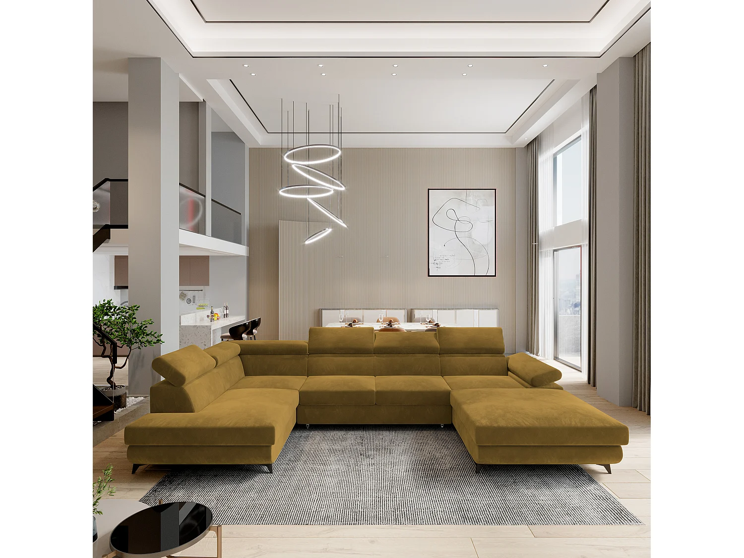 Hoekbank RUBANO van fluweel met slaapfunctie Gelb