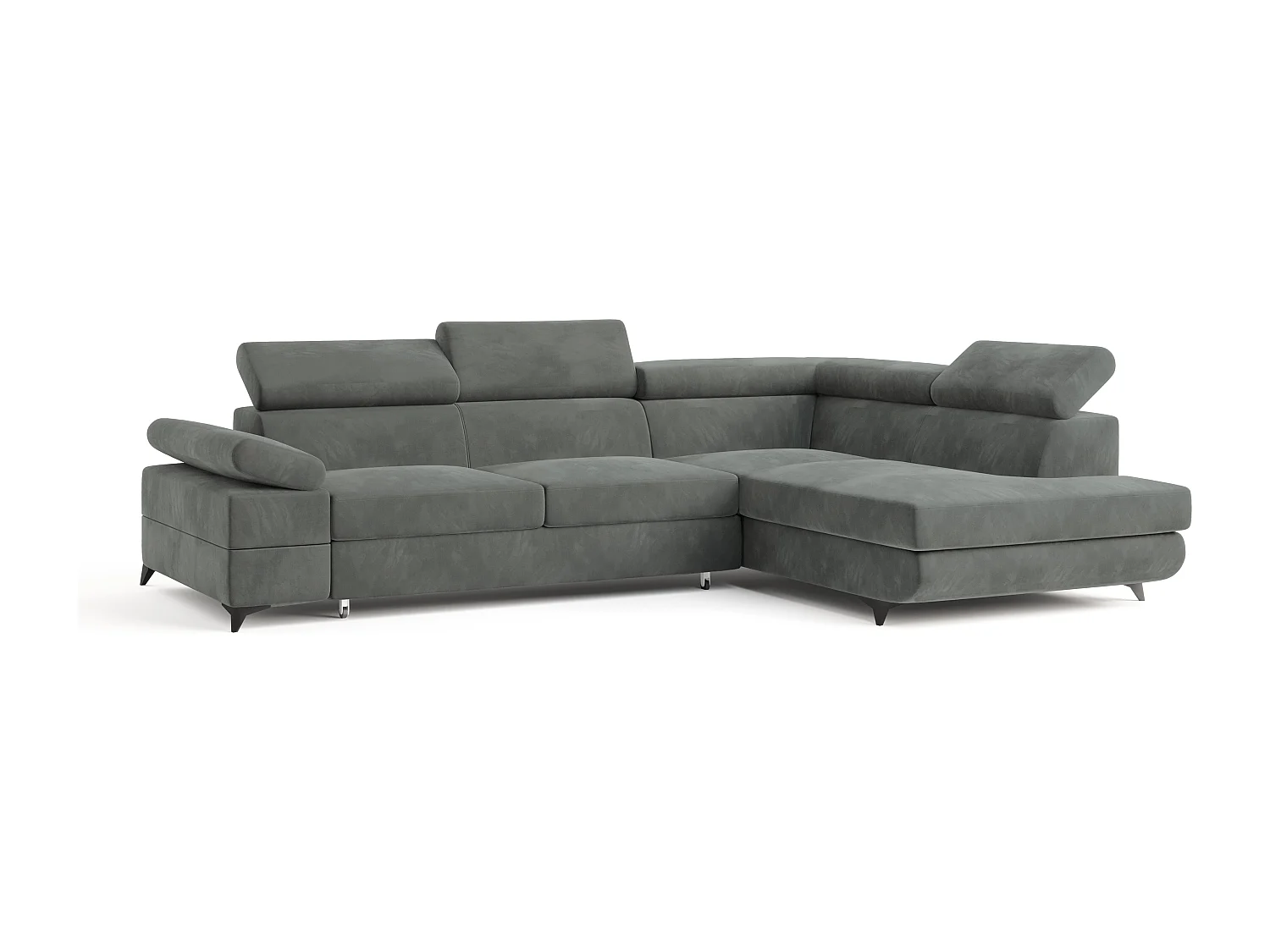 Hoekbank FAVIEN van fluweel met slaapfunctie Grau