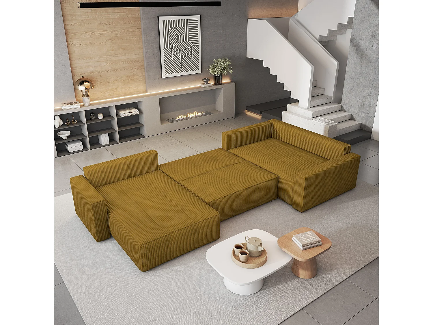 Hoekbank VELAMI van fluweel met slaapfunctie Gelb