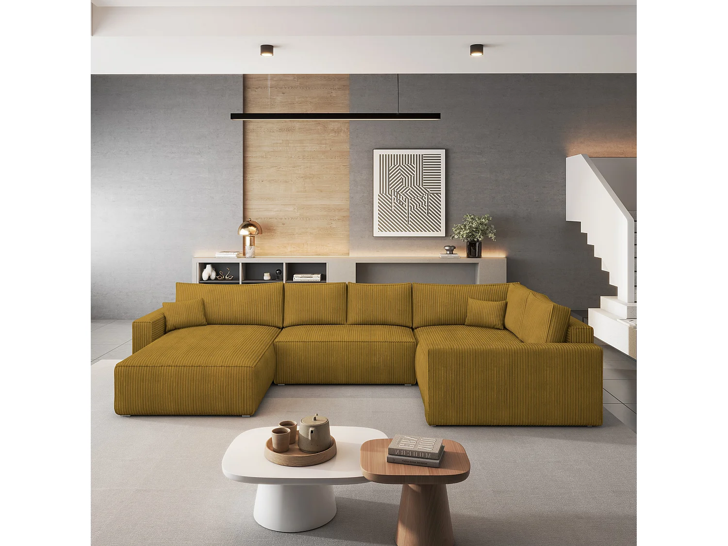 Hoekbank VELAMI van fluweel met slaapfunctie Gelb