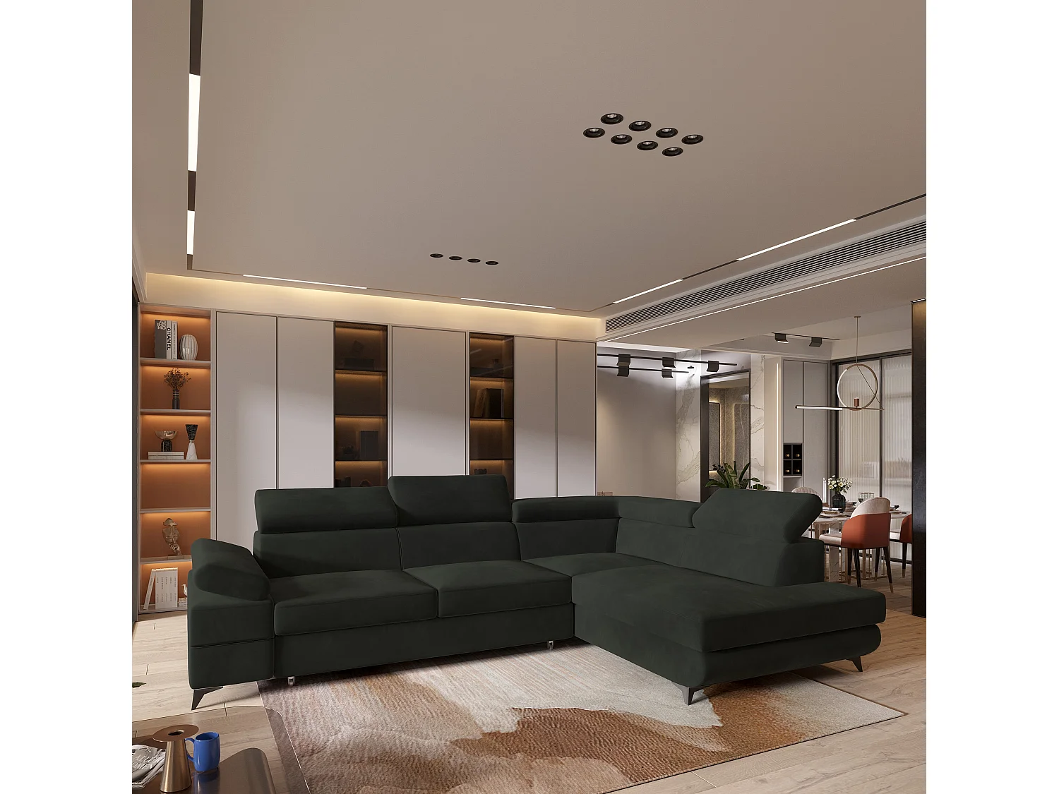 Hoekbank FAVIEN van fluweel met slaapfunctie Schwarz