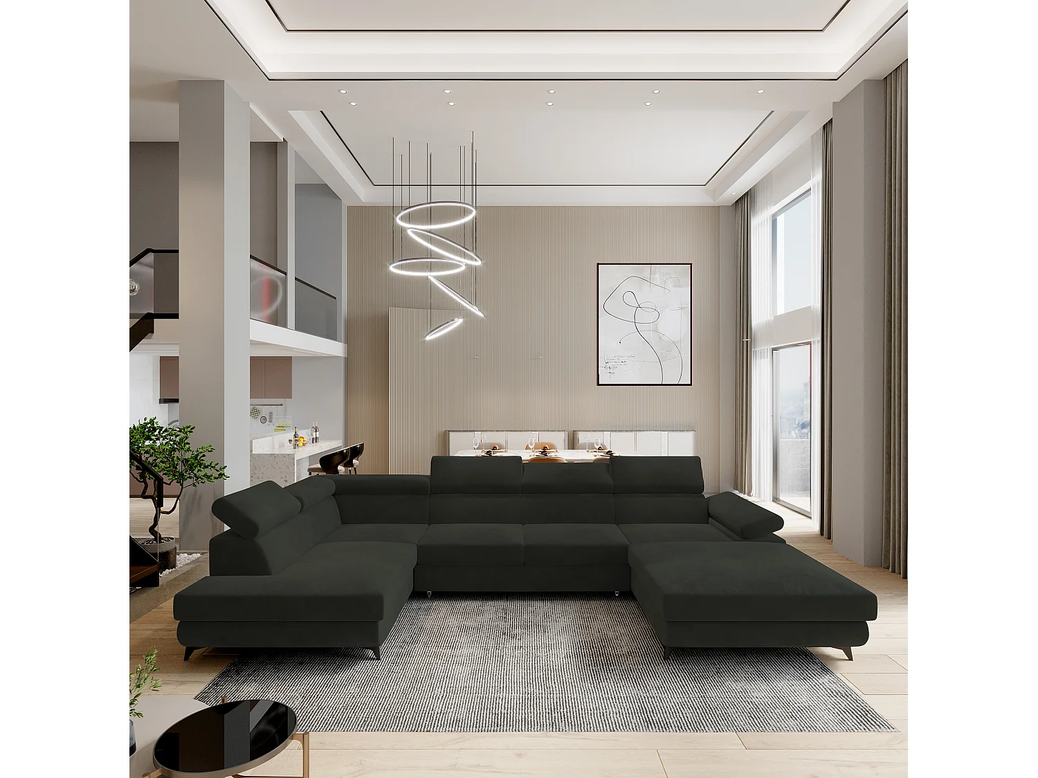 Hoekbank RUBANO van fluweel met slaapfunctie Schwarz