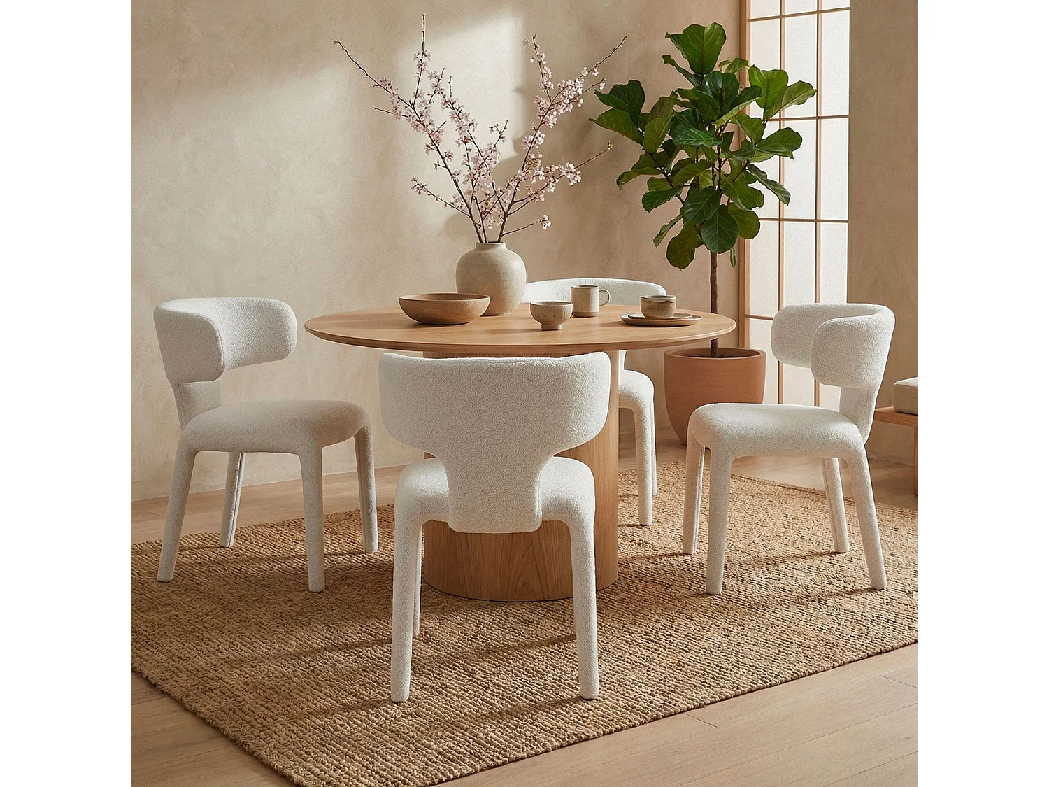Lot de 2 chaises design dossiers arrondis Cotony Tissu bouclette Blanc