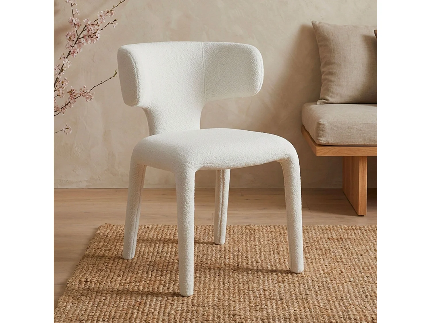 Lot de 2 chaises design dossiers arrondis Cotony Tissu bouclette Blanc