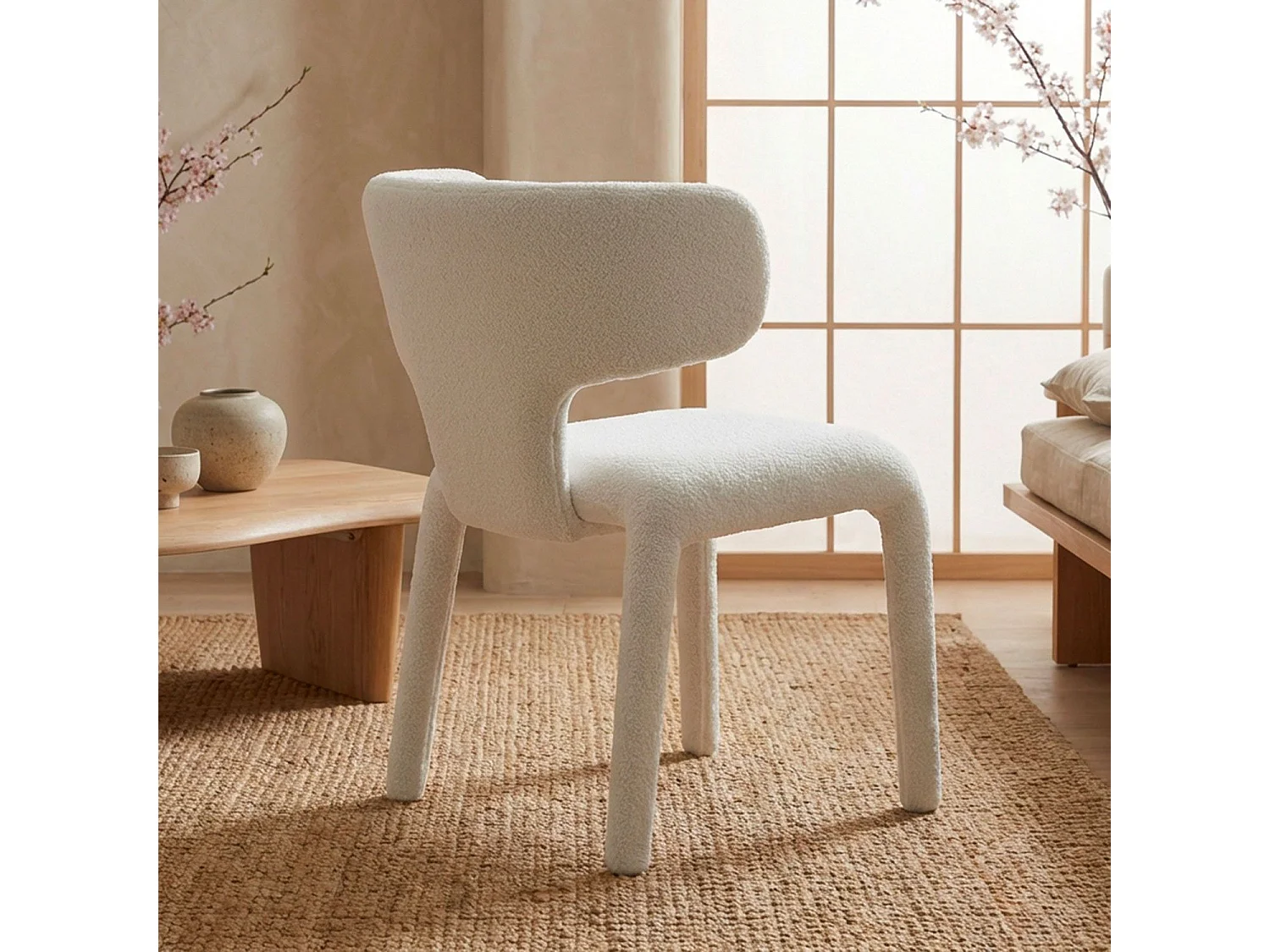 Lot de 2 chaises design dossiers arrondis Cotony Tissu bouclette Blanc