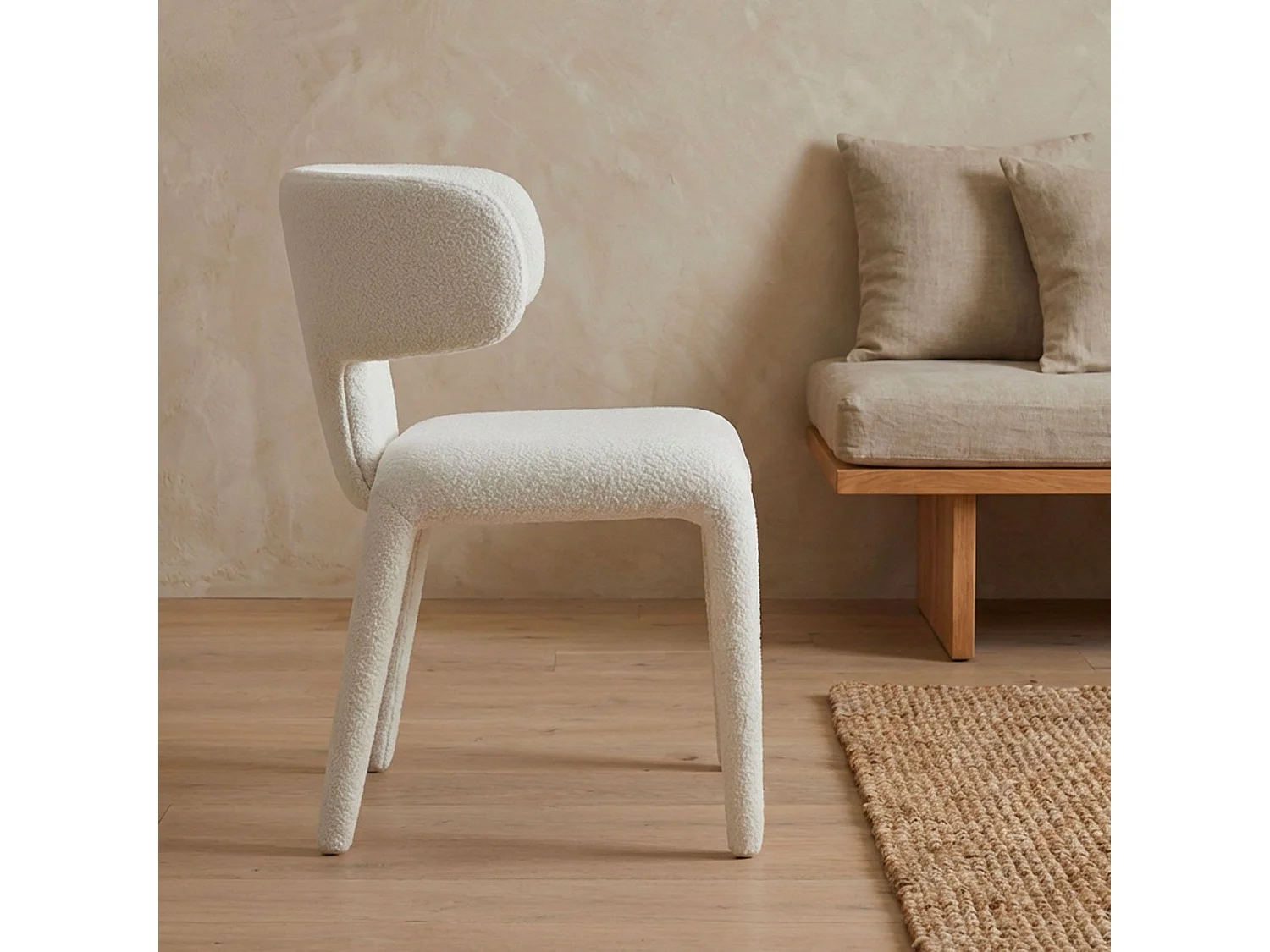 Lot de 2 chaises design dossiers arrondis Cotony Tissu bouclette Blanc