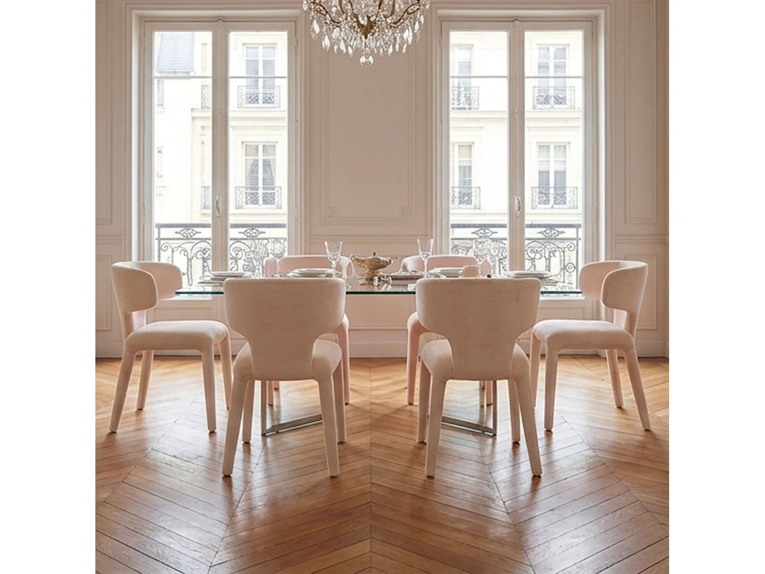 Lot de 2 chaises design dossiers arrondis Cotony Tissu Beige