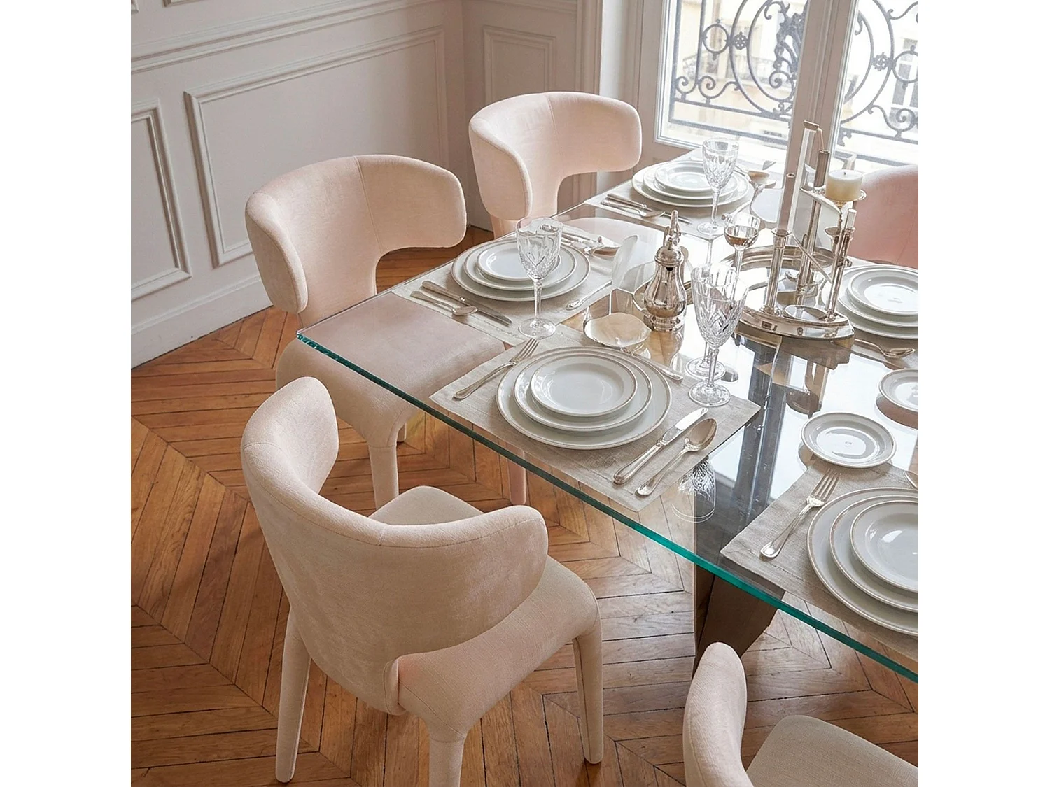 Lot de 2 chaises design dossiers arrondis Cotony Tissu Beige