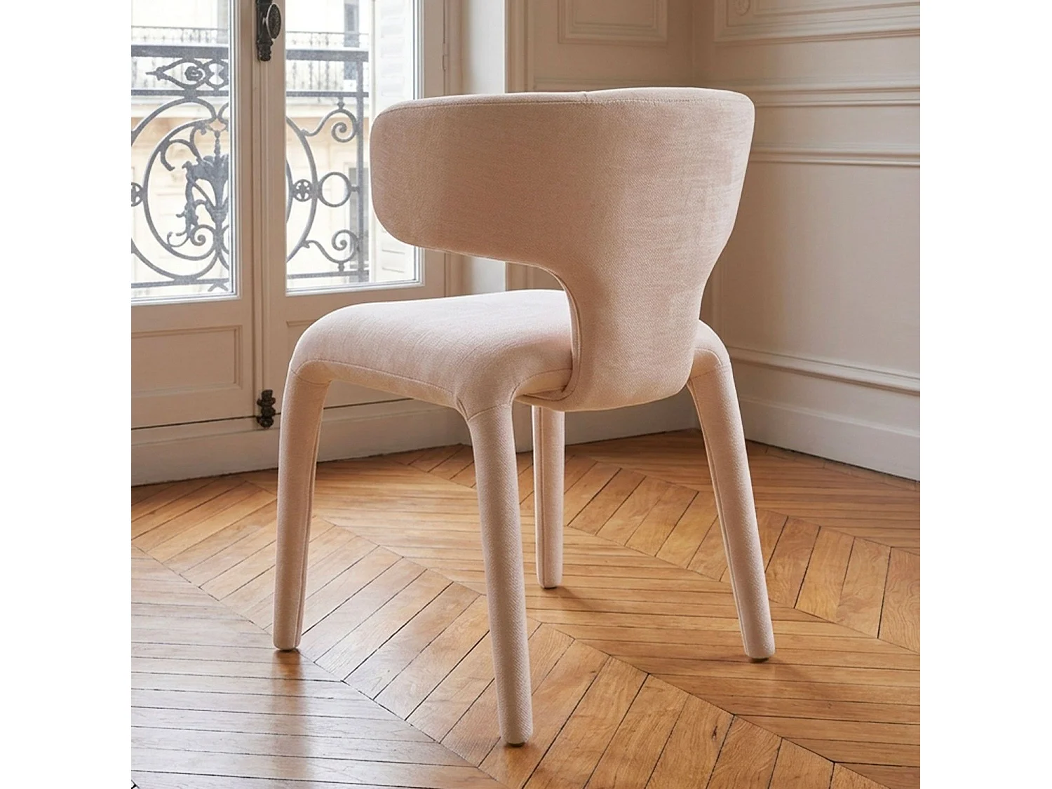 Lot de 2 chaises design dossiers arrondis Cotony Tissu Beige