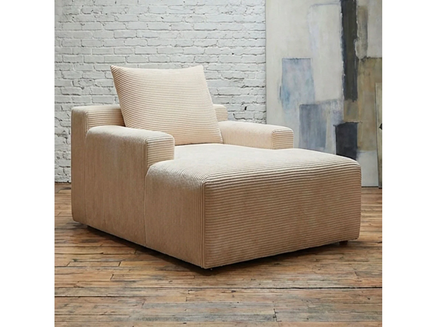 Fauteuil lounge style méridienne Rodin Velours côtelé Beige