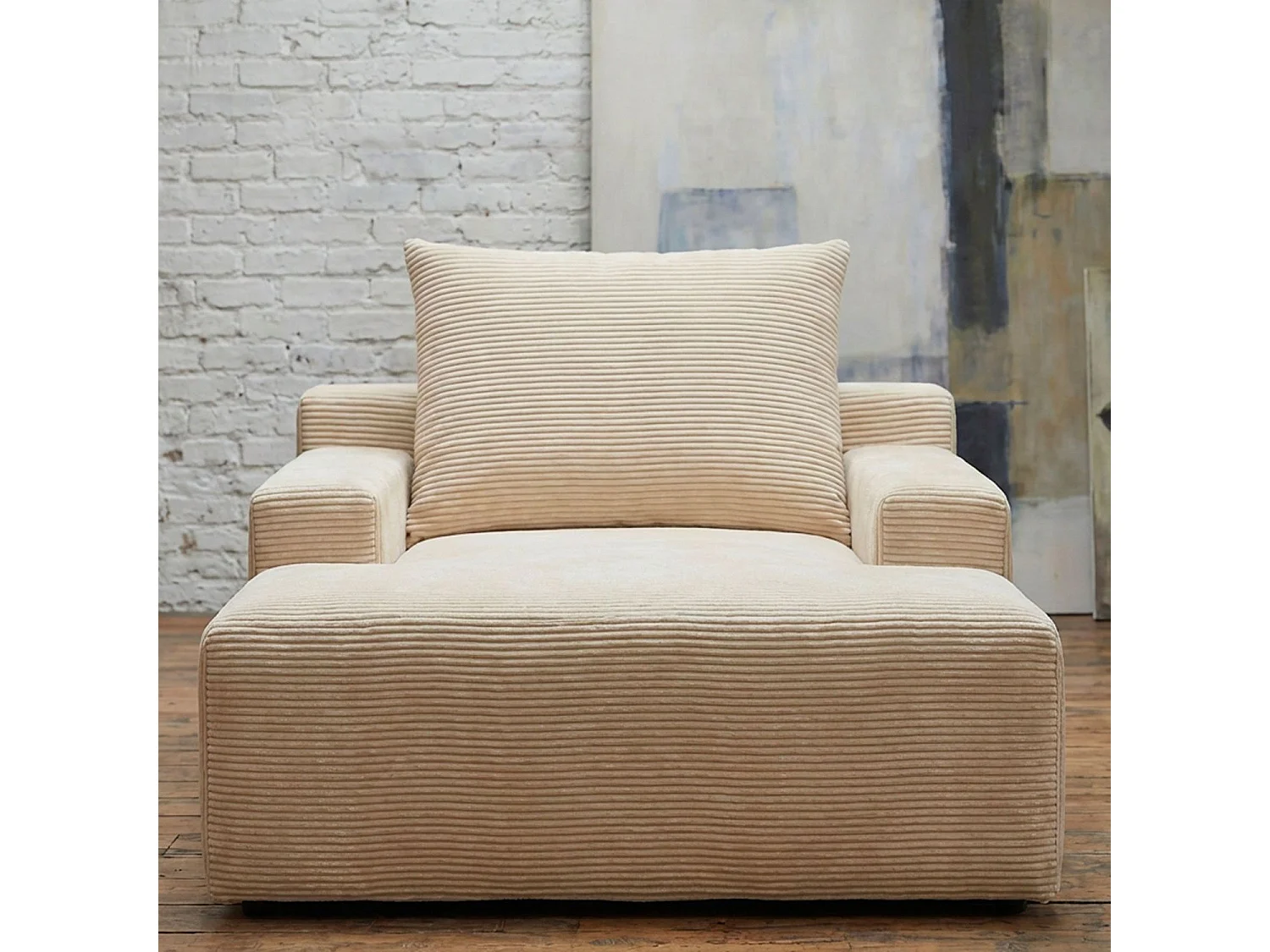Fauteuil lounge style méridienne Rodin Velours côtelé Beige