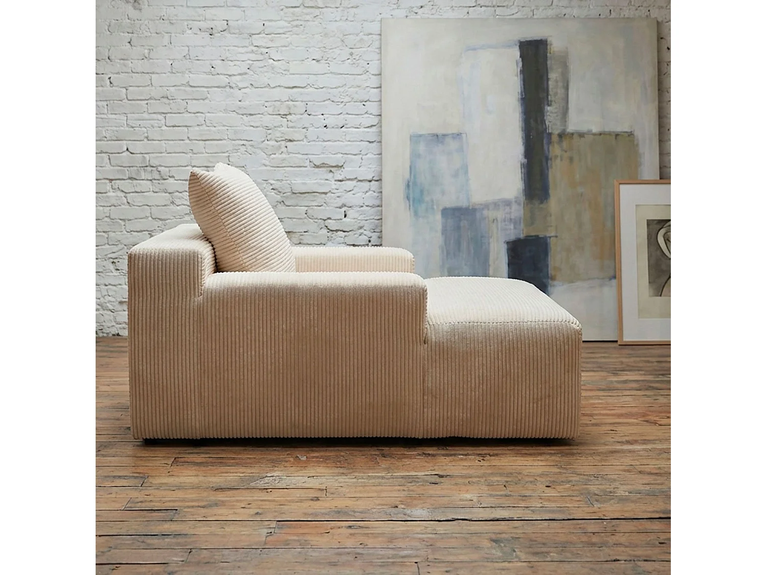 Fauteuil lounge style méridienne Rodin Velours côtelé Beige