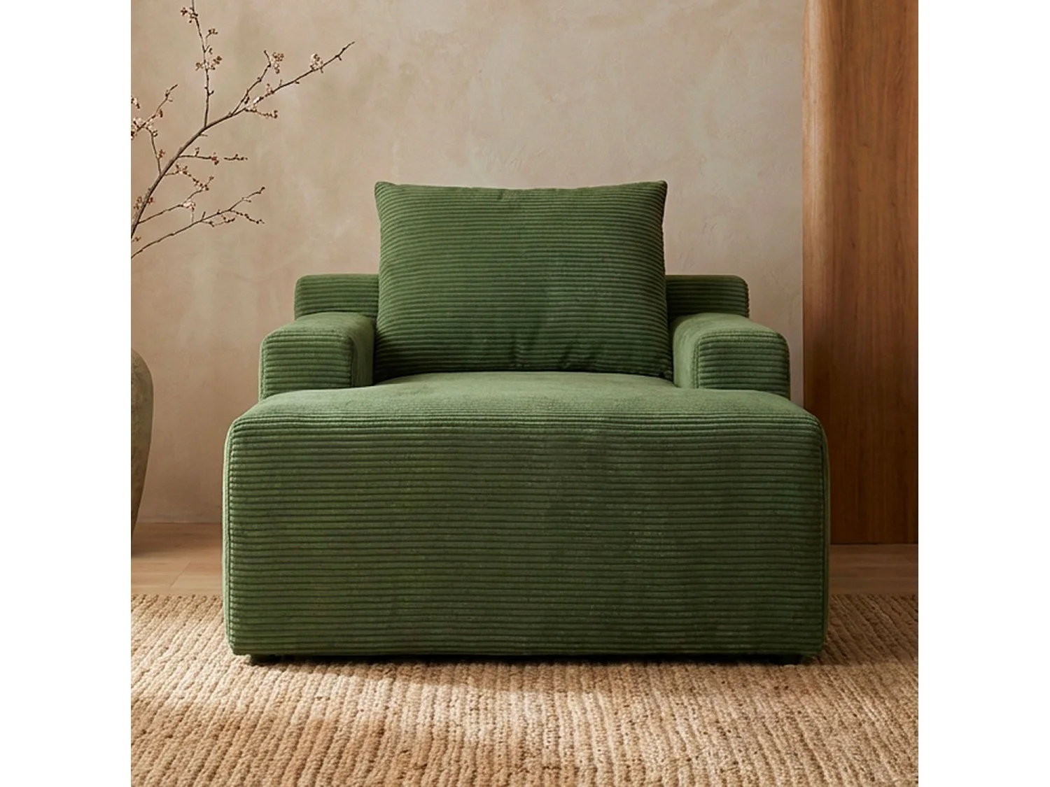 Fauteuil lounge style méridienne Rodin Velours côtelé Vert
