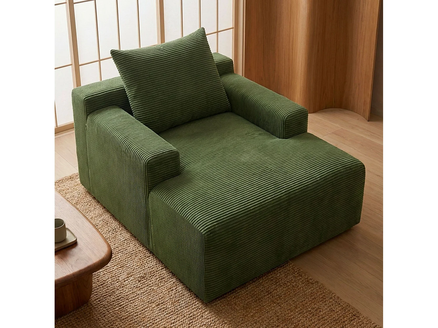 Fauteuil lounge style méridienne Rodin Velours côtelé Vert
