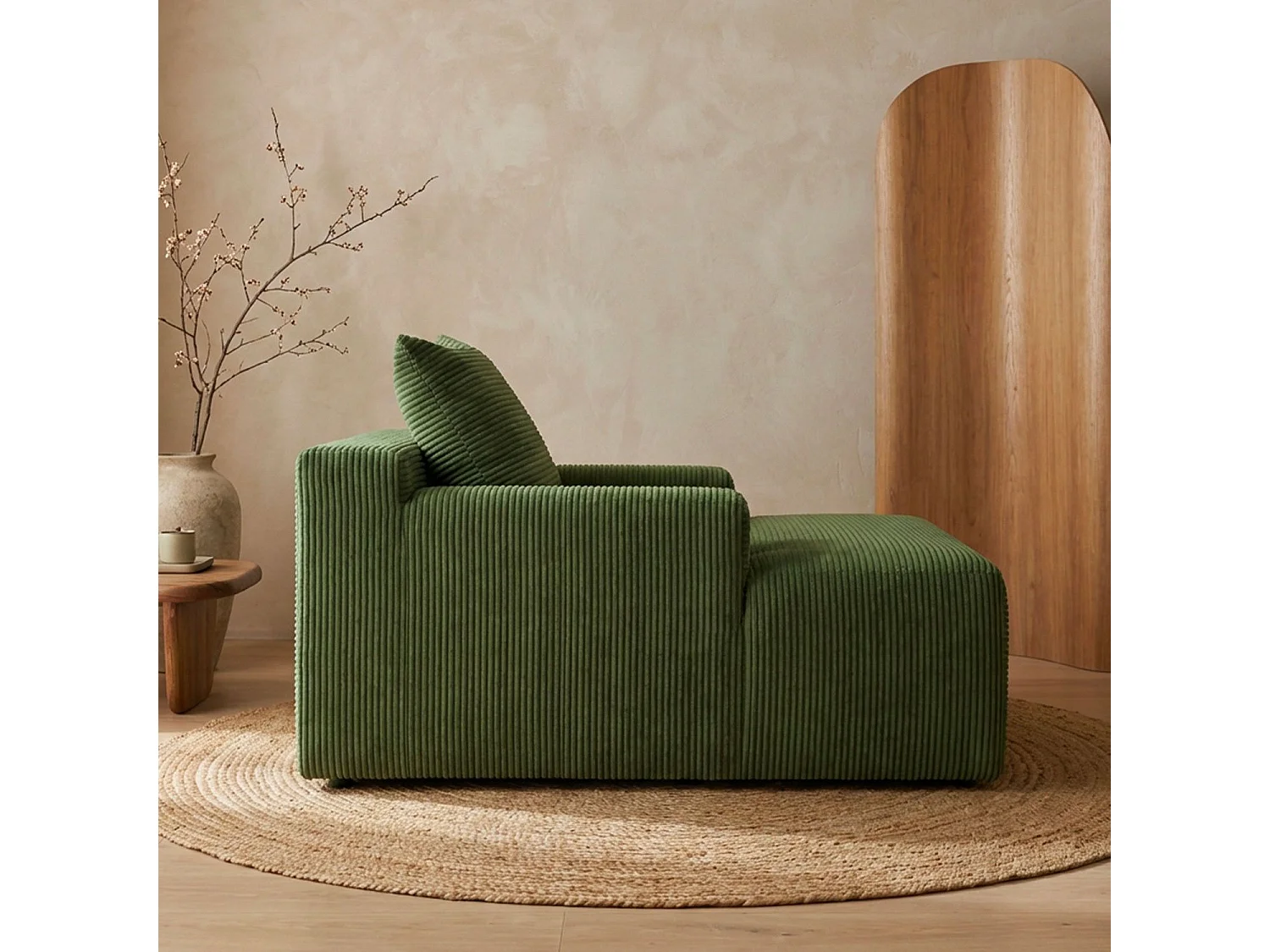 Fauteuil lounge style méridienne Rodin Velours côtelé Vert