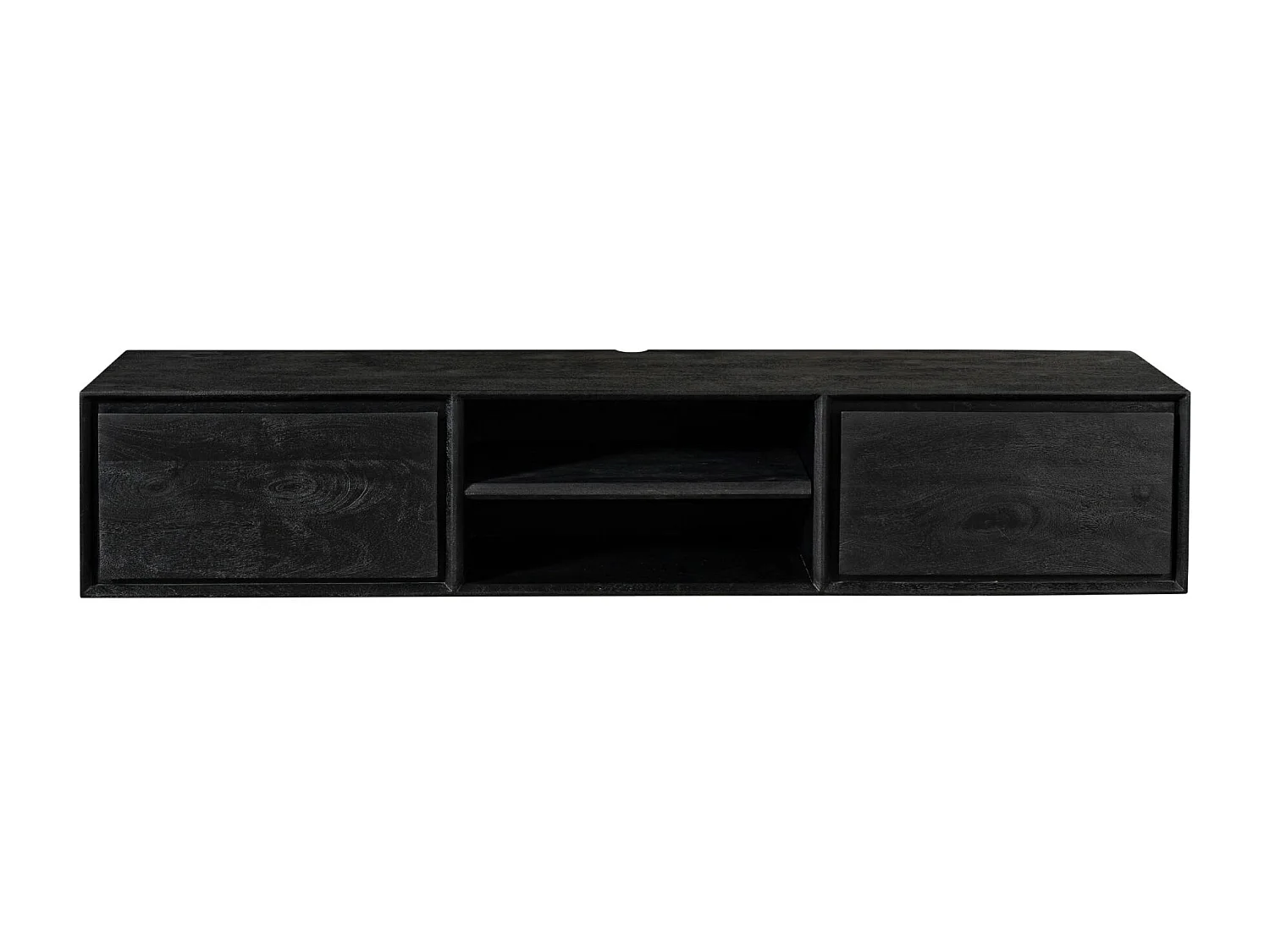 Meuble TV suspendu bois noir 2 tiroirs 1 niche AERA