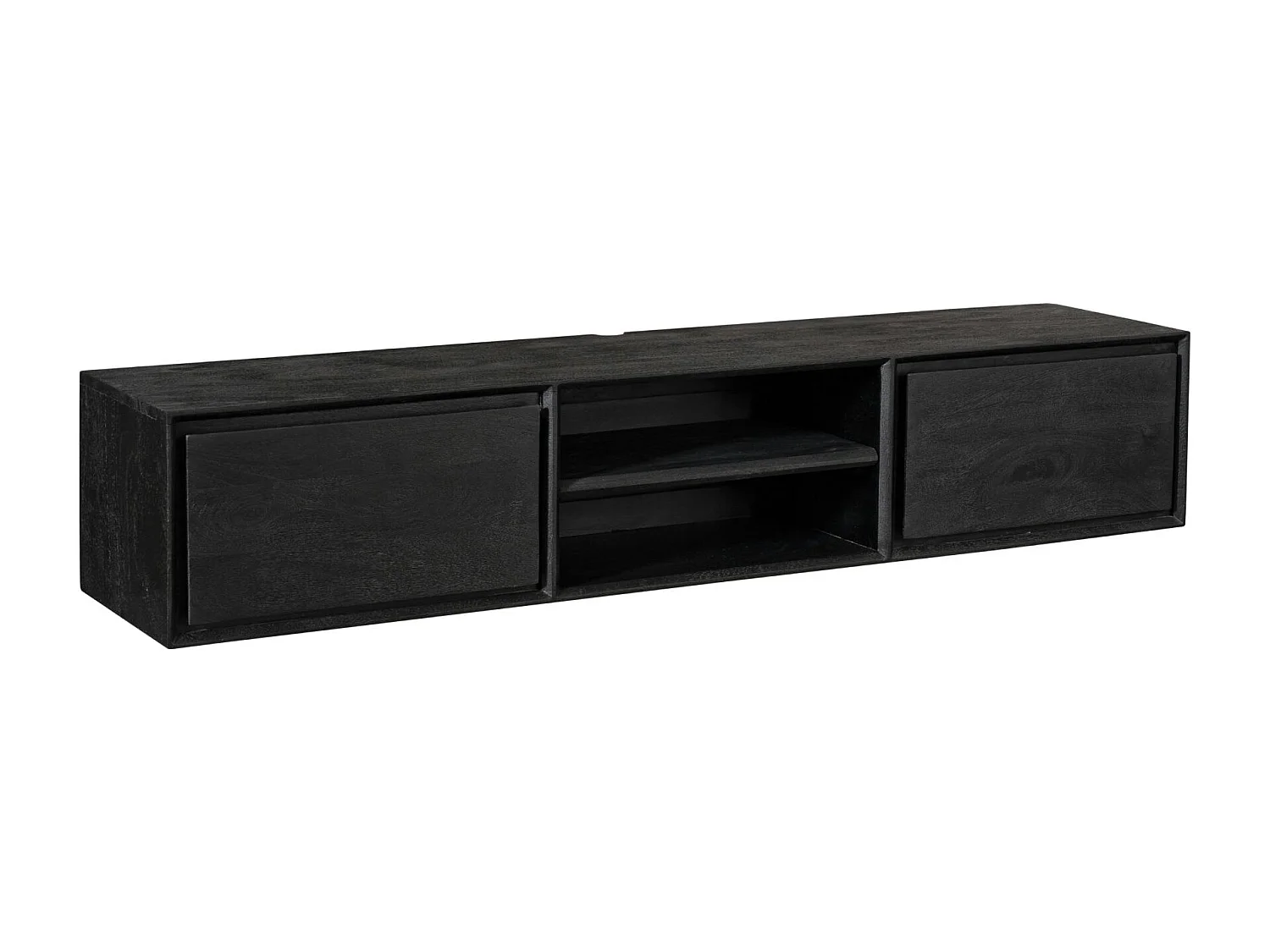 Meuble TV suspendu bois noir 2 tiroirs 1 niche AERA