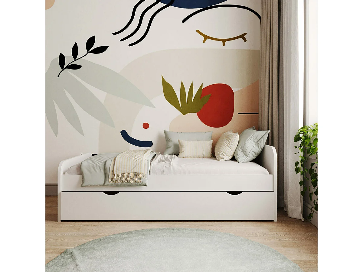 Lit gigogne avec matelas 90x200 cm bois massif blanc TALIA