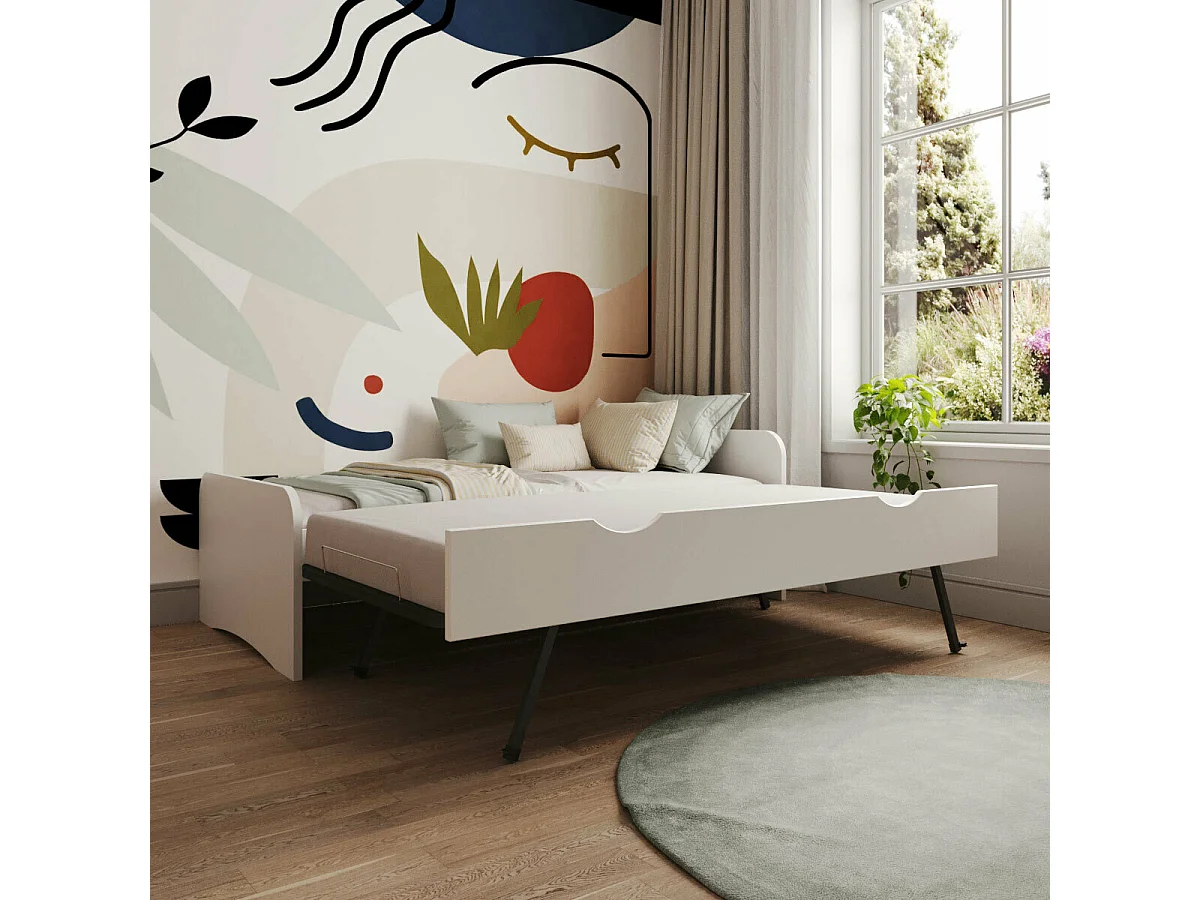 Lit gigogne avec matelas 90x200 cm bois massif blanc TALIA