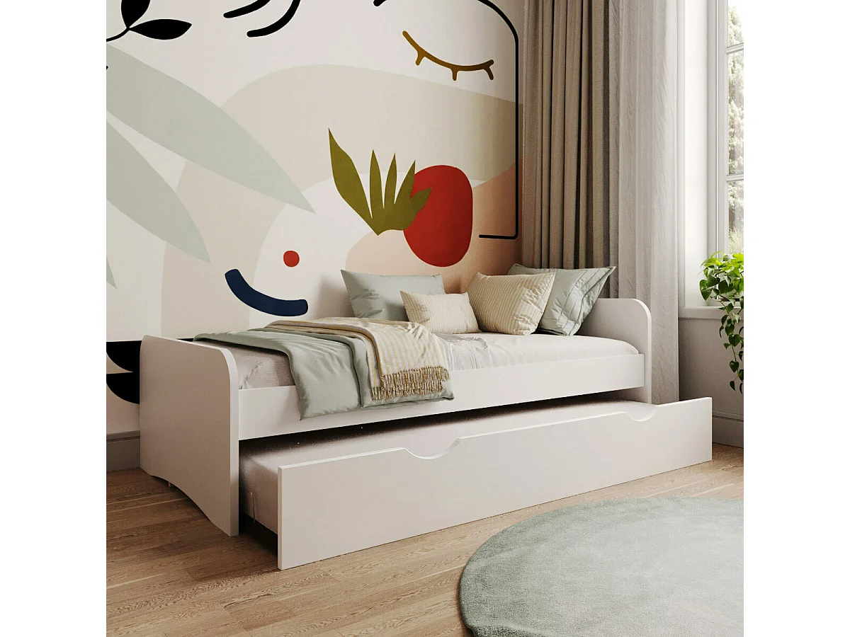 Lit gigogne avec matelas 90x200 cm bois massif blanc TALIA