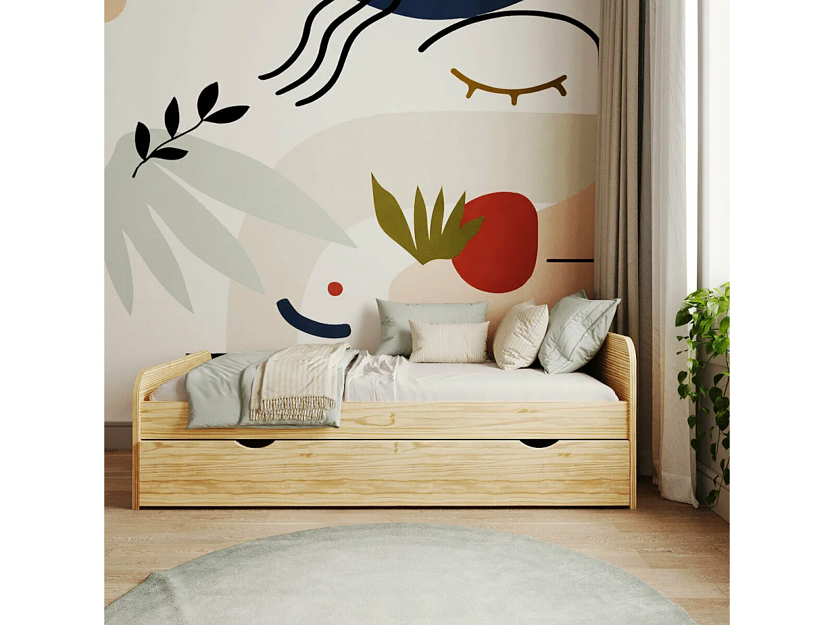 Lit gigogne avec matelas 90x200 cm bois massif bois TALIA