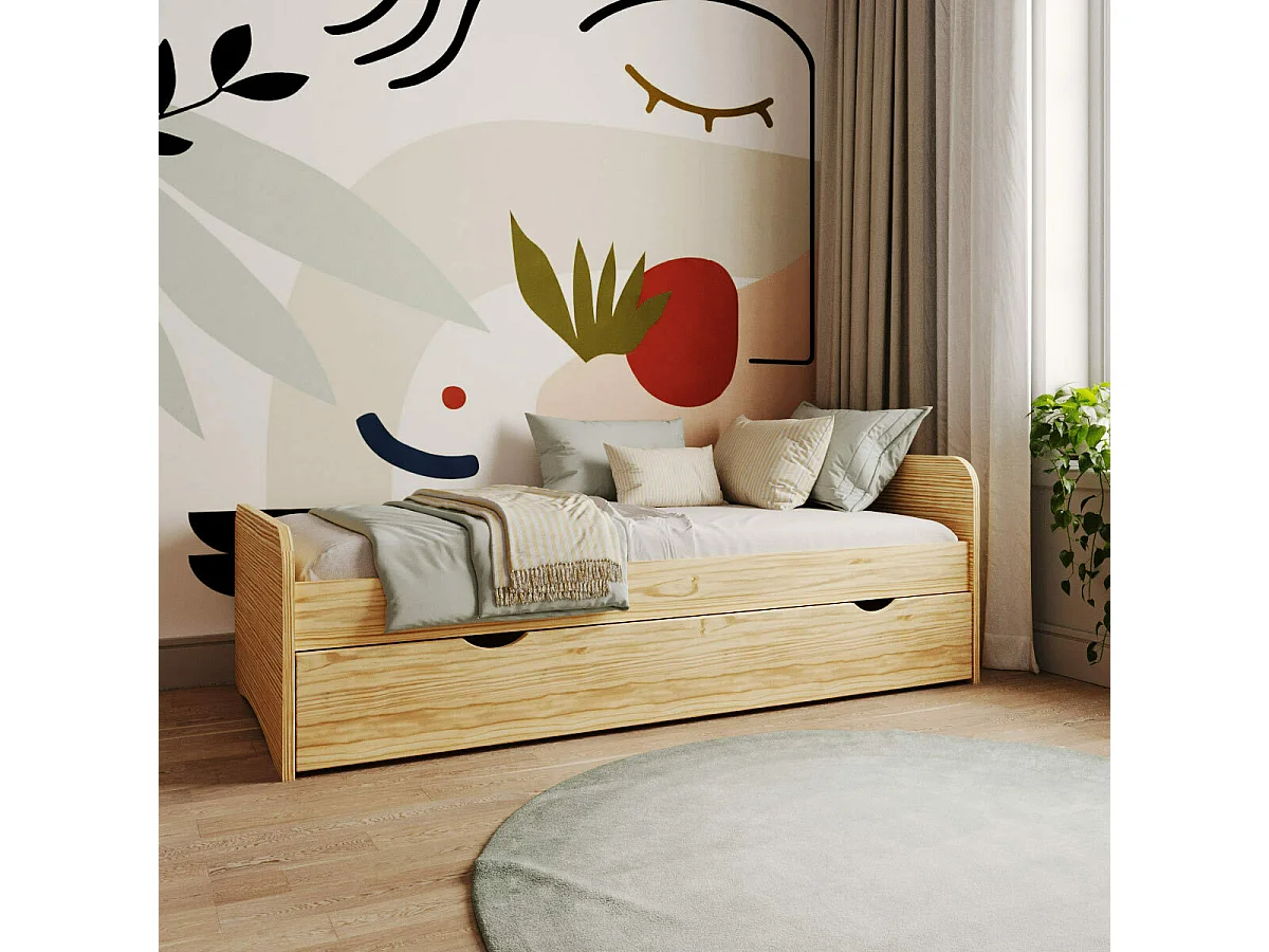 Lit gigogne avec matelas 90x200 cm bois massif bois TALIA