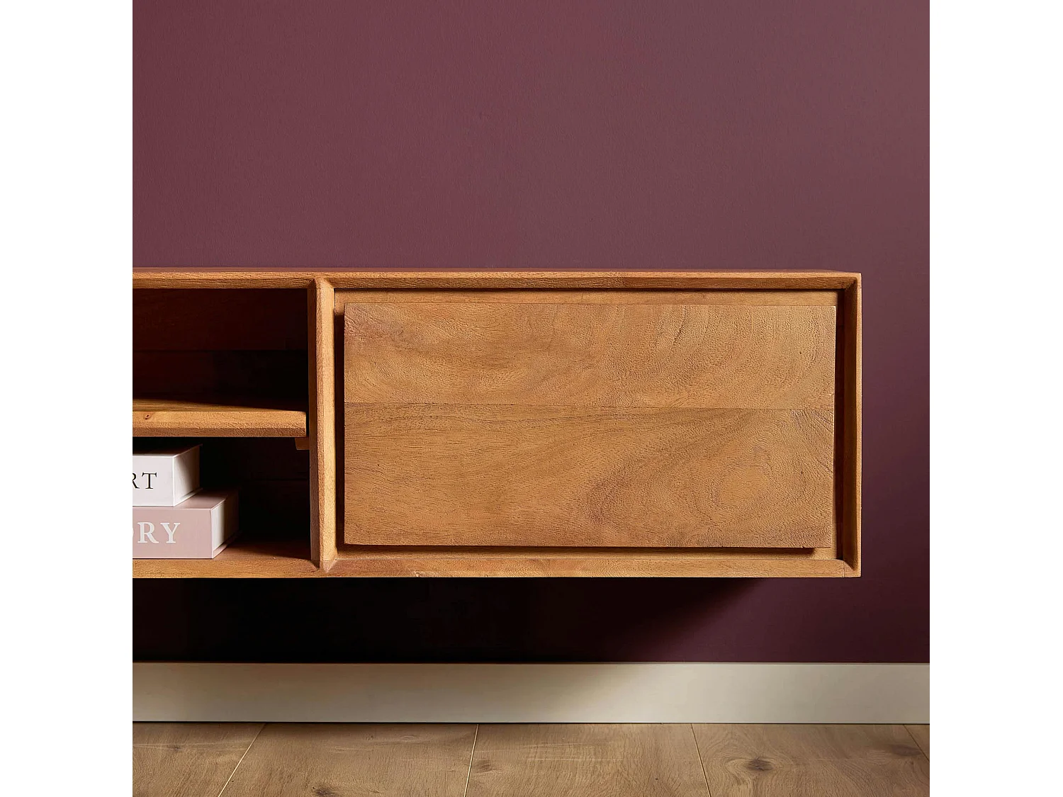 Meuble TV suspendu en bois 2 tiroirs 1 niche AERA