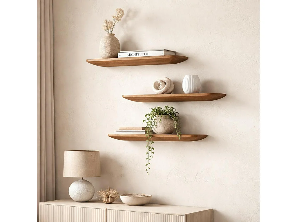 Etagère murale en bois de manguier 60 cm (lot de 3) ALMA