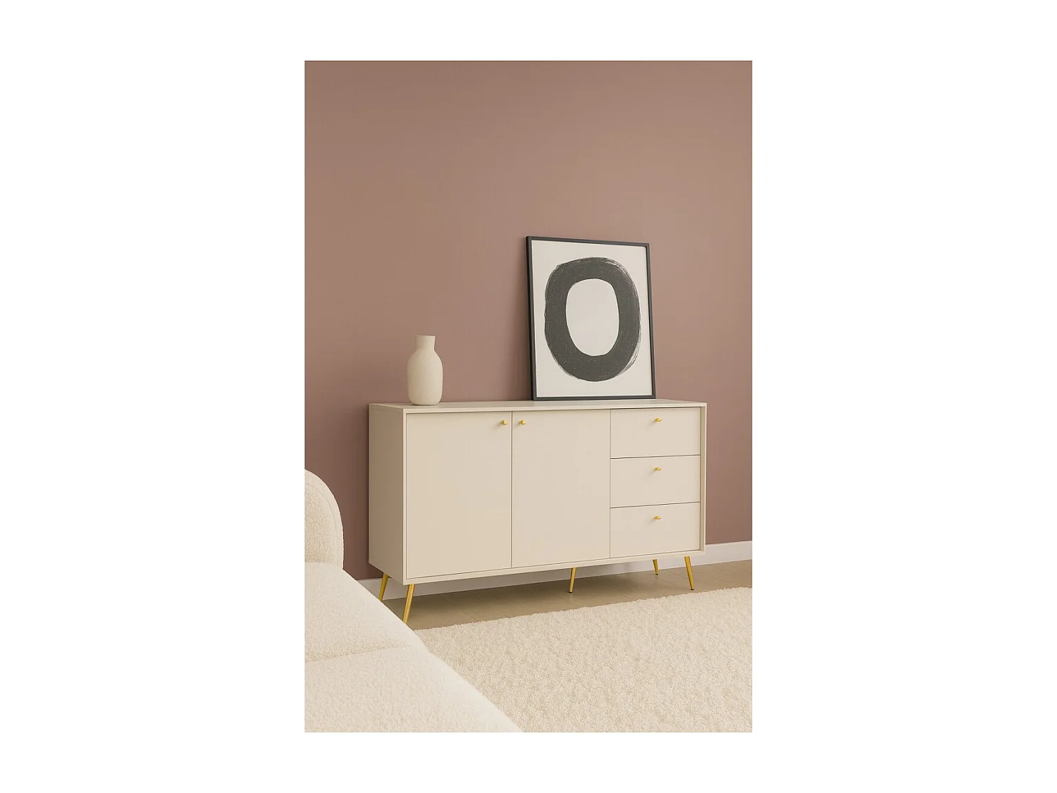 Buffet design AZURÉA – 2 portes + 3 tiroirs – Coloris sable chic