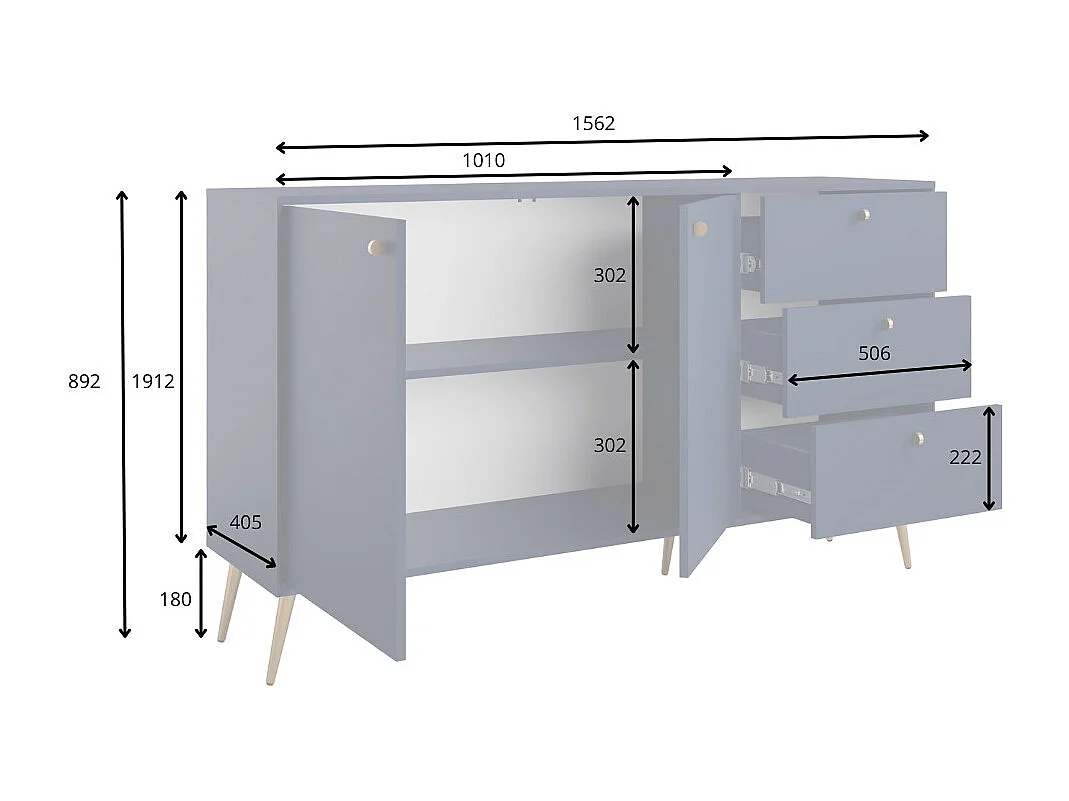 Buffet design AZURÉA – 2 portes + 3 tiroirs – Coloris sable chic