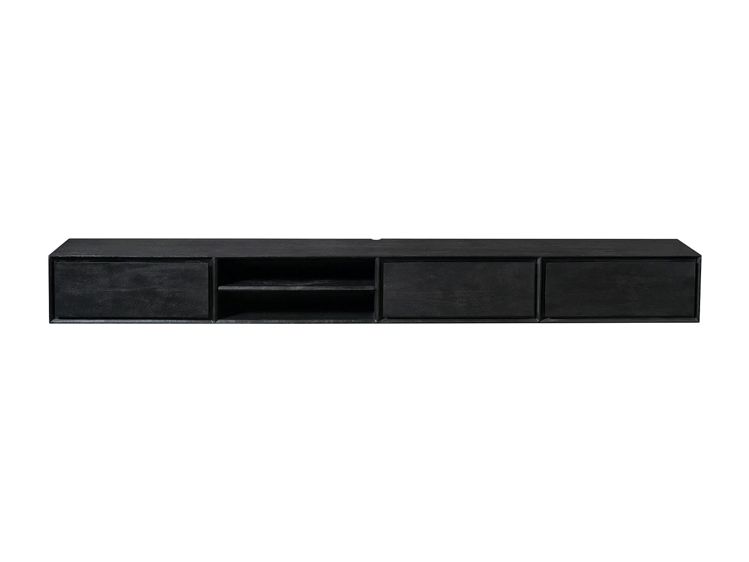 Long meuble TV suspendu bois noir 3 tiroirs 1 niche 240 cm AERA