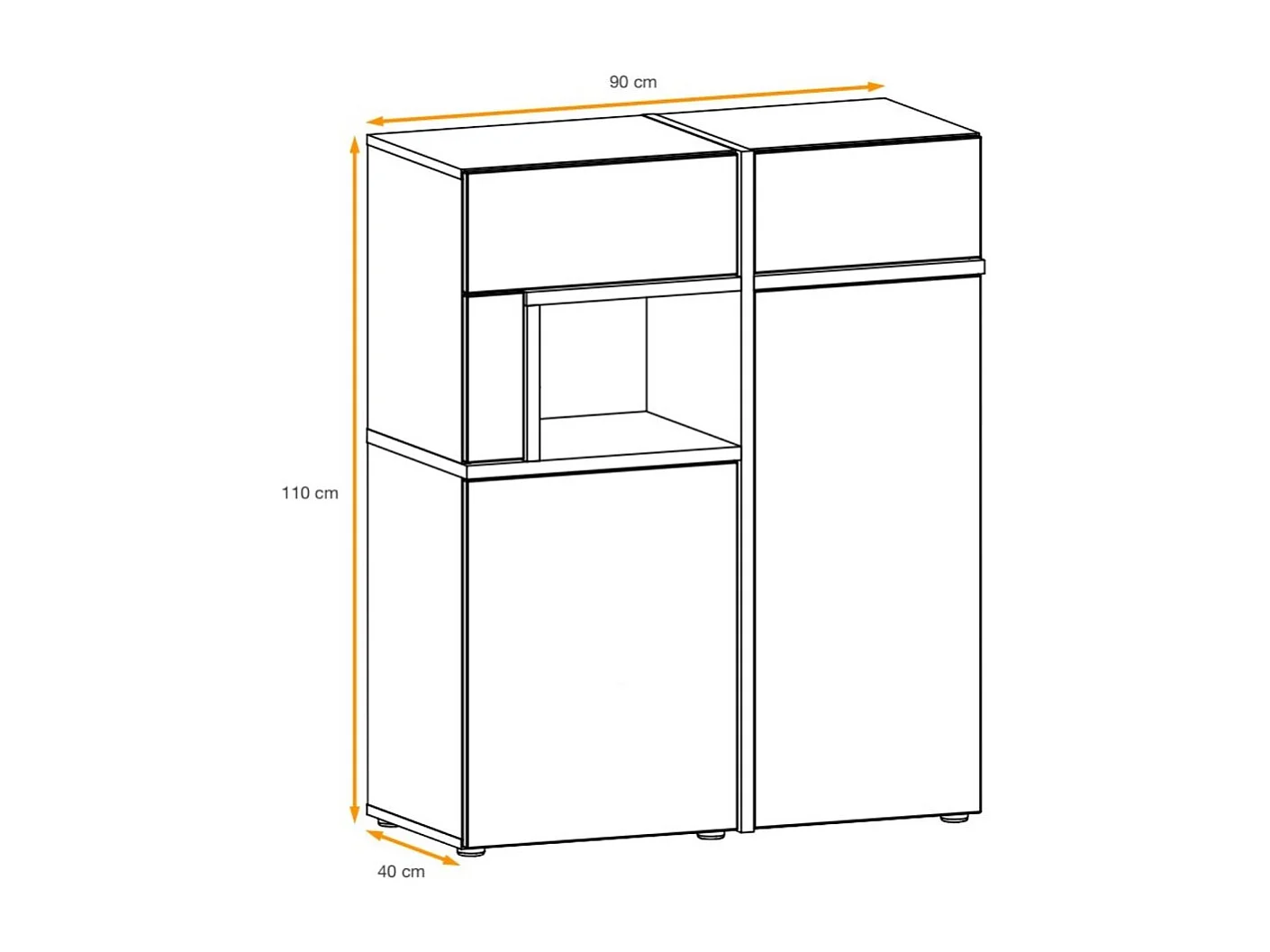 Buffet CRISS – 2 portes, 2 tiroirs, LED – Chêne clair et noir
