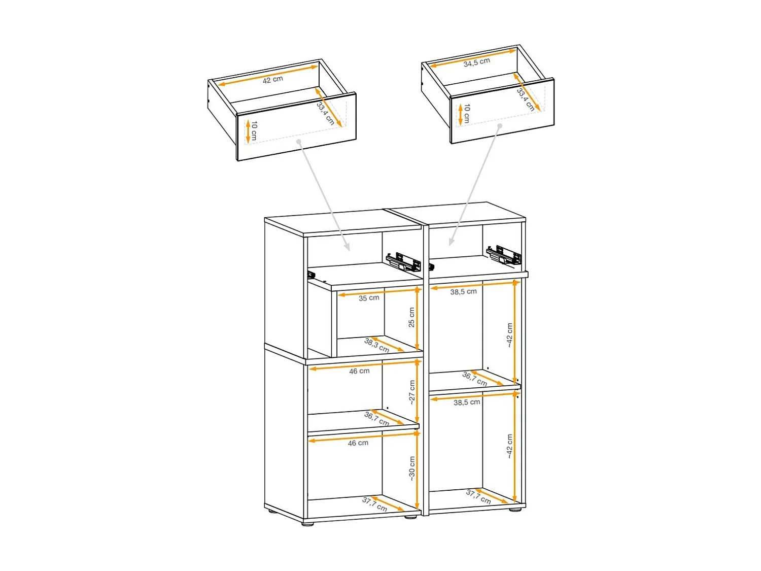 Buffet CRISS – 2 portes, 2 tiroirs, LED – Chêne clair et noir