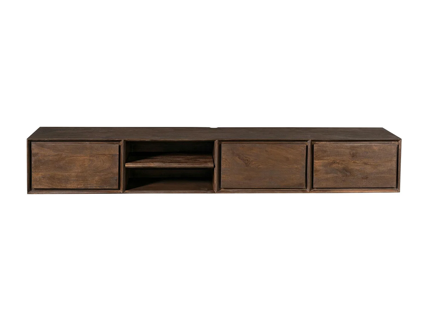 Meuble TV suspendu bois foncé 3 tiroirs 1 niche 200 cm AERA