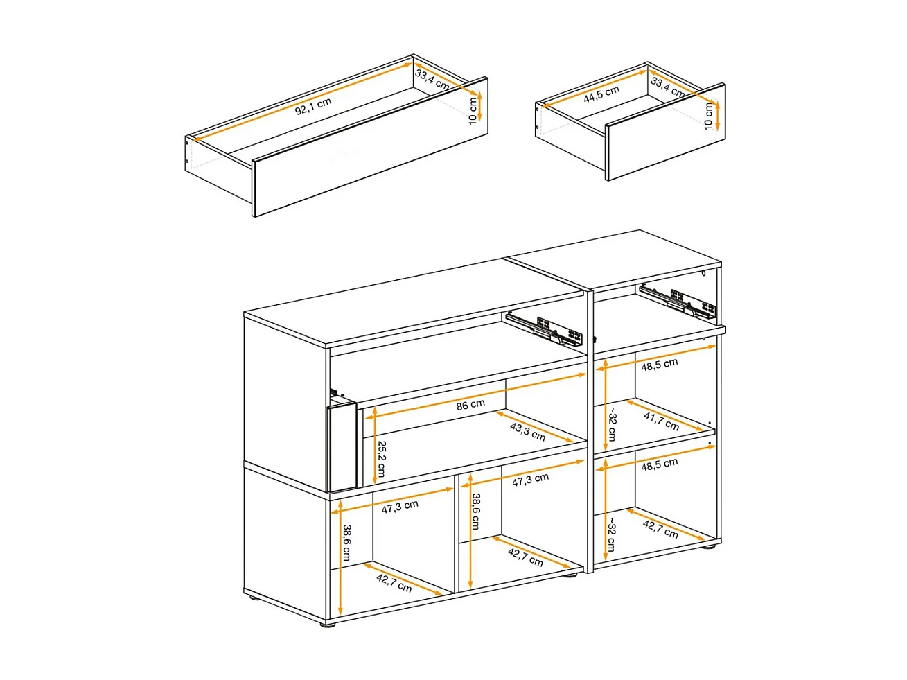 Buffet CRISS – 2 portes, 2 tiroirs, LED – Chêne clair et noir